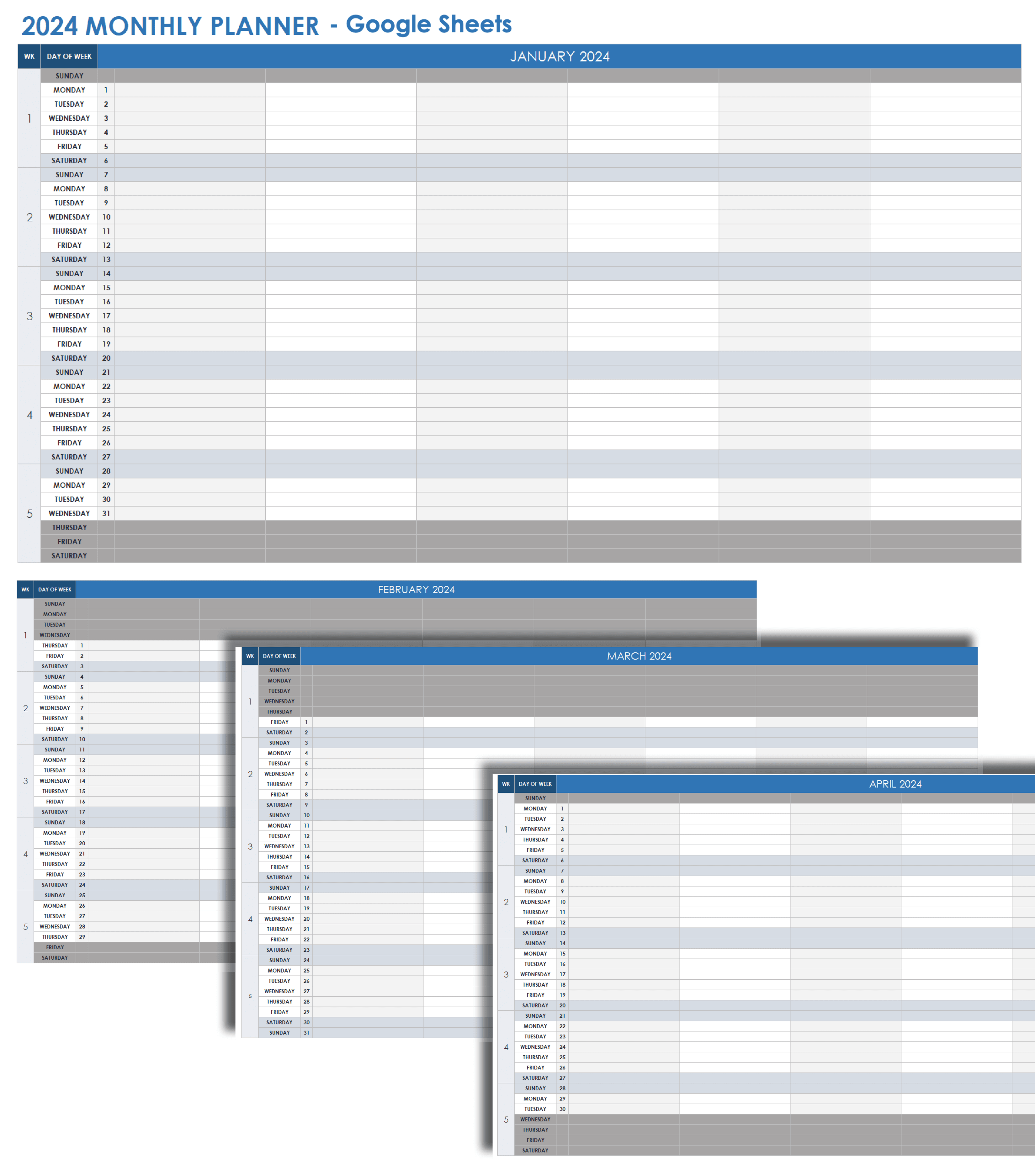 2024 Monthly Planner Template Google Sheets