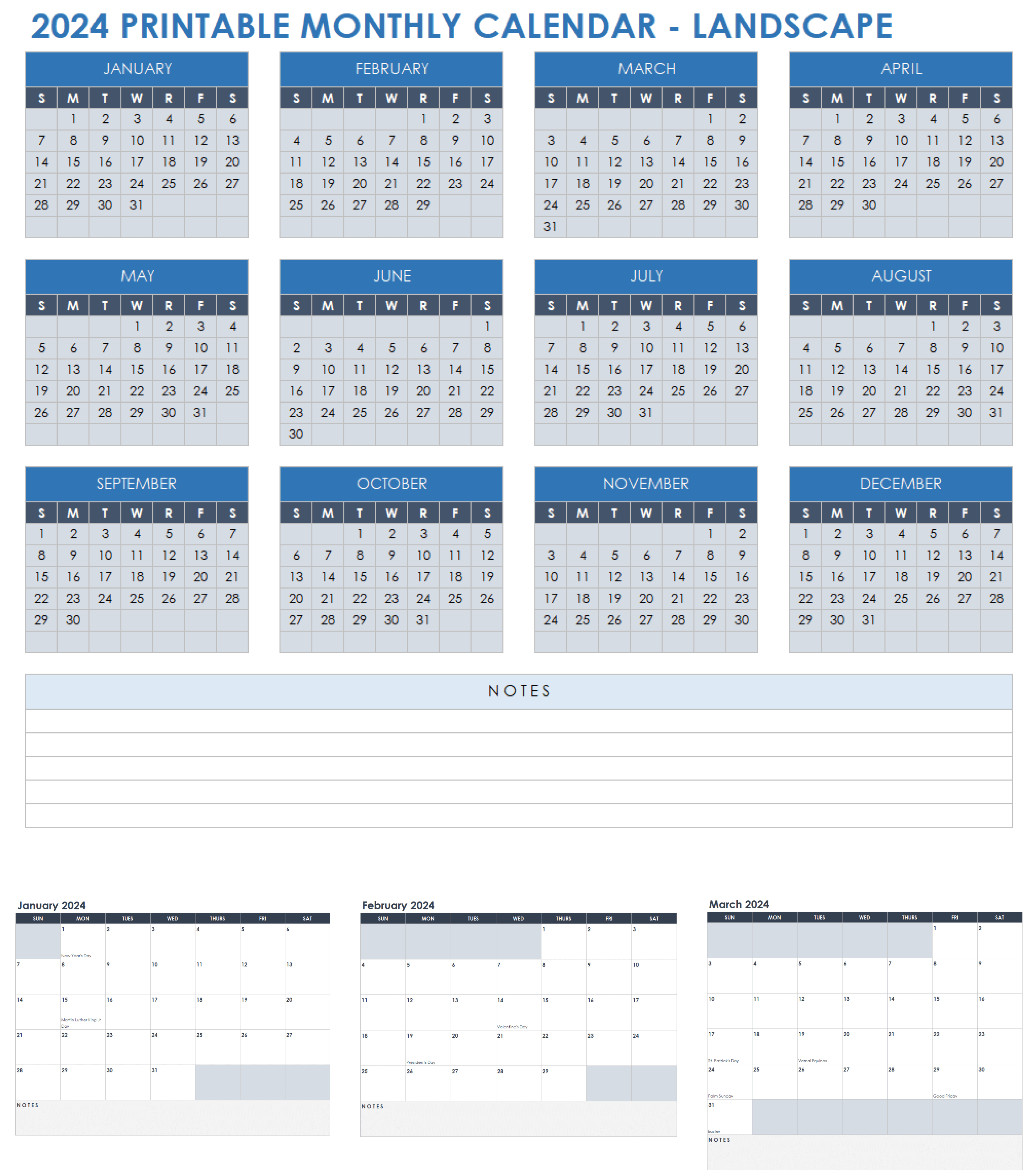 2024 Printable Monthly Calendar Landscape