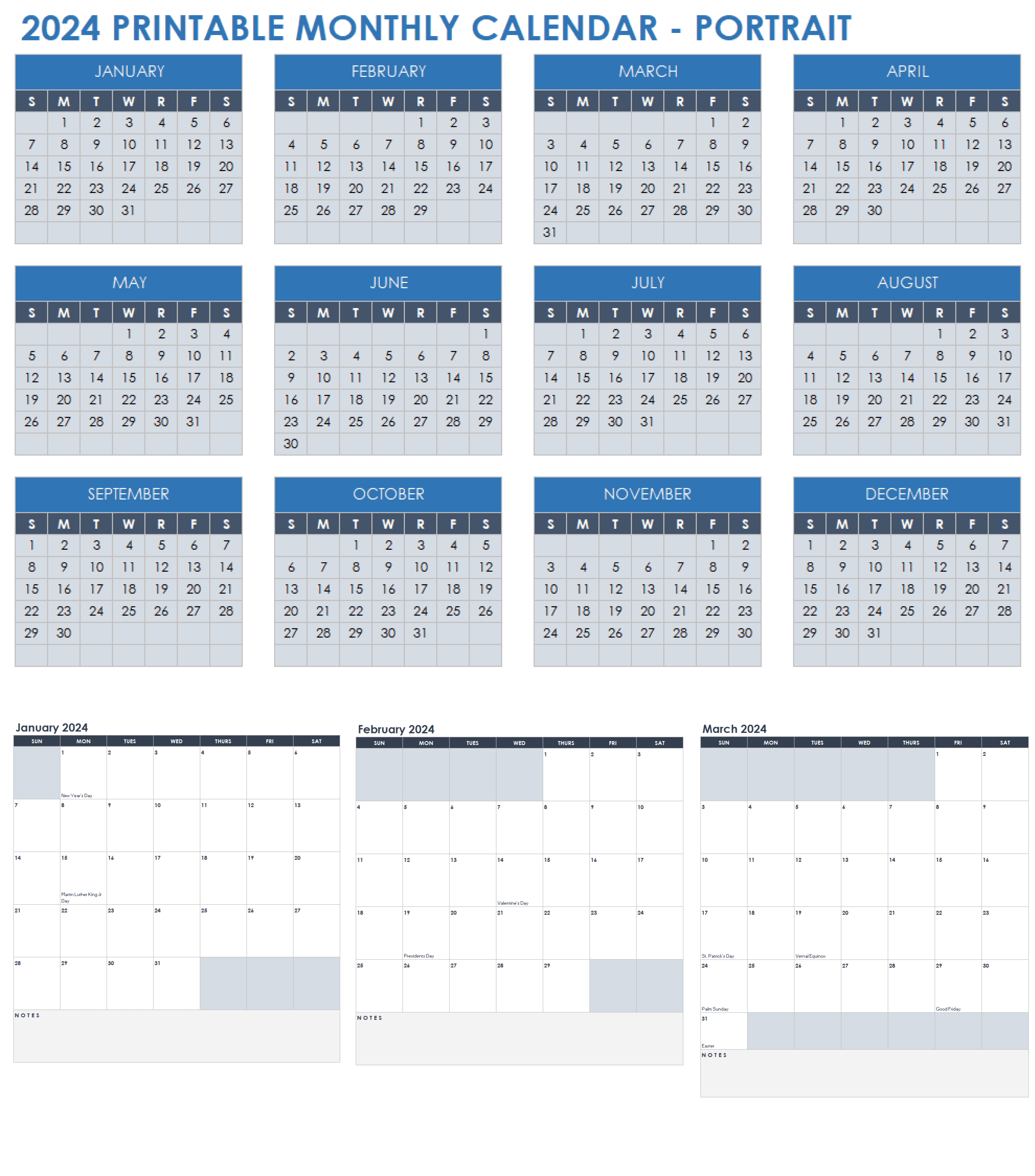 2024 Printable Monthly Calendar Portrait