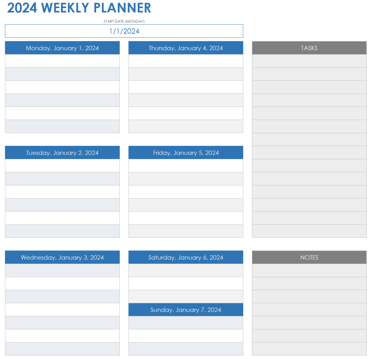 2024 Weekly Planner Template