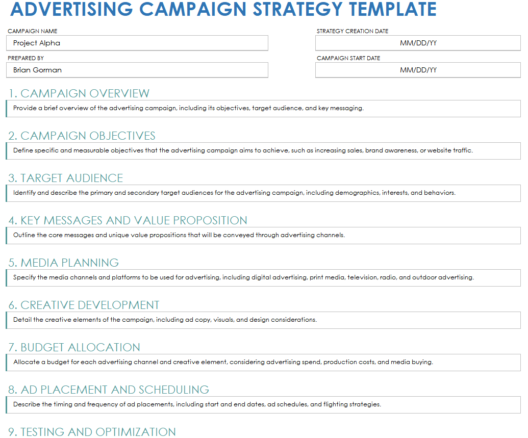 Advertising Campaign Strategy Template