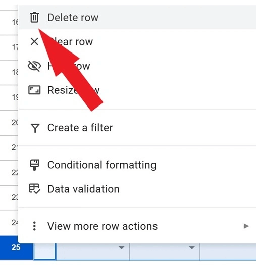 Create Project Checklist in Google Sheets Delete Row