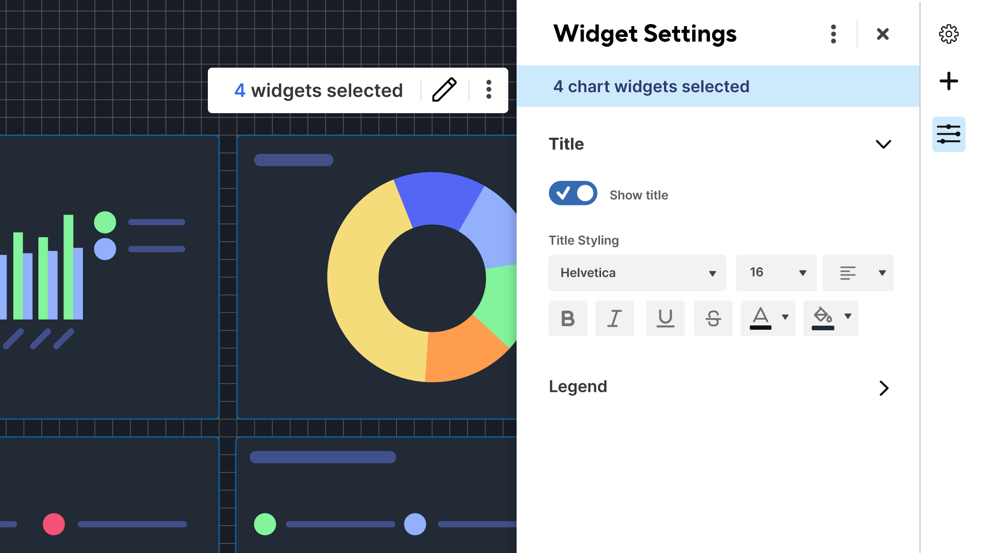 Dashboard widget selection editor