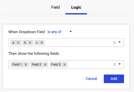 Shows conditional logic form options 