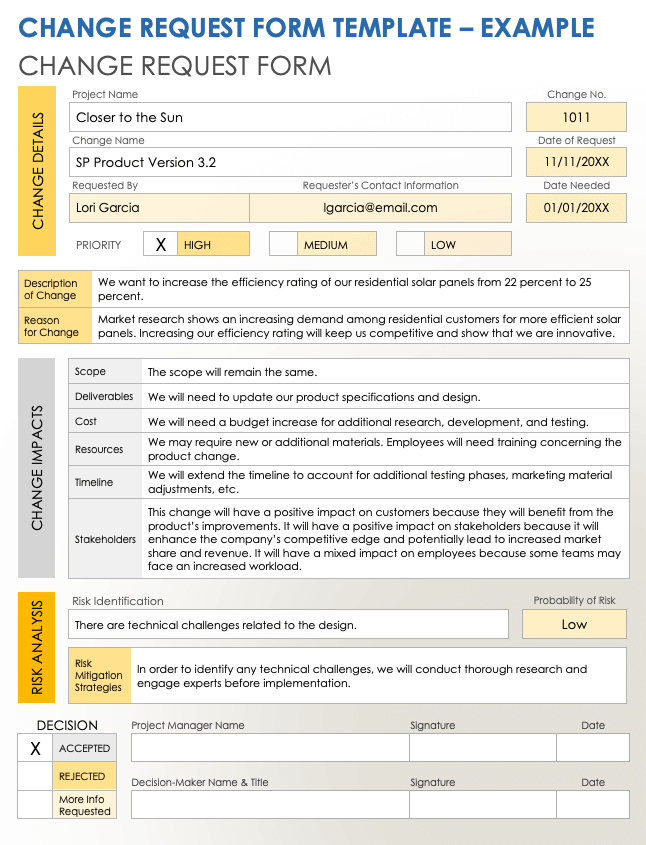Change Request Form Example Template