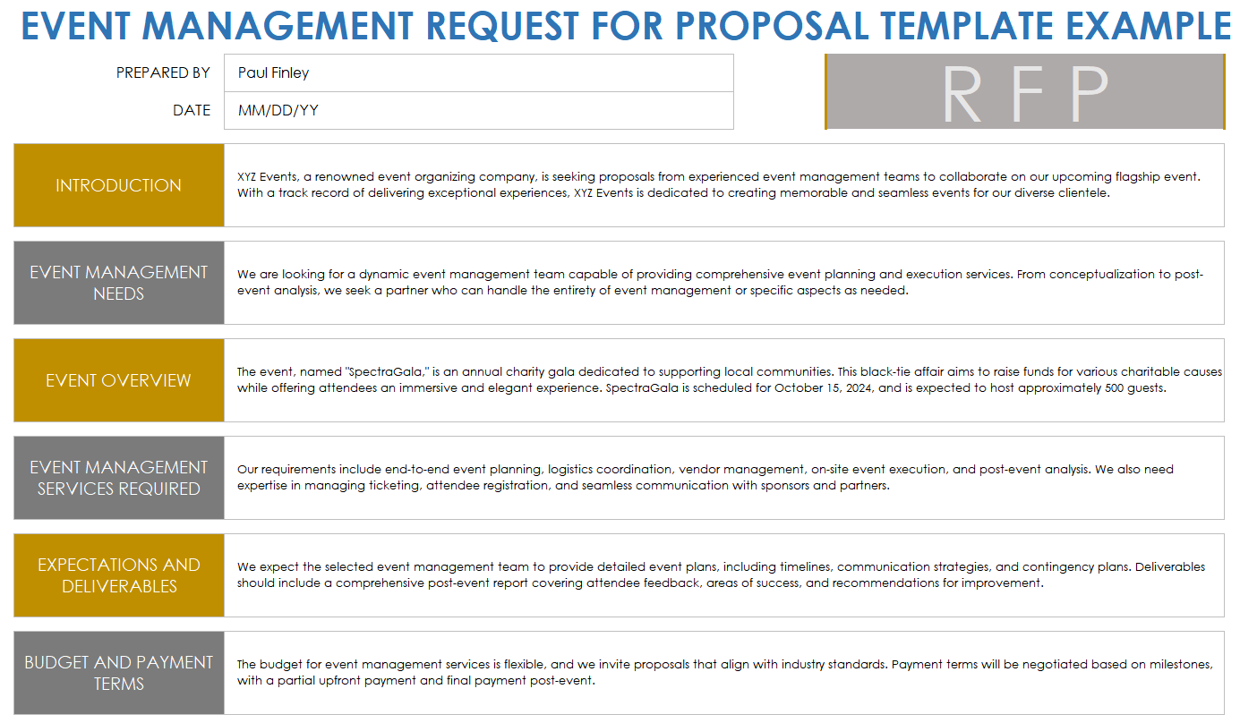 Event Management Request for Proposal Example Template
