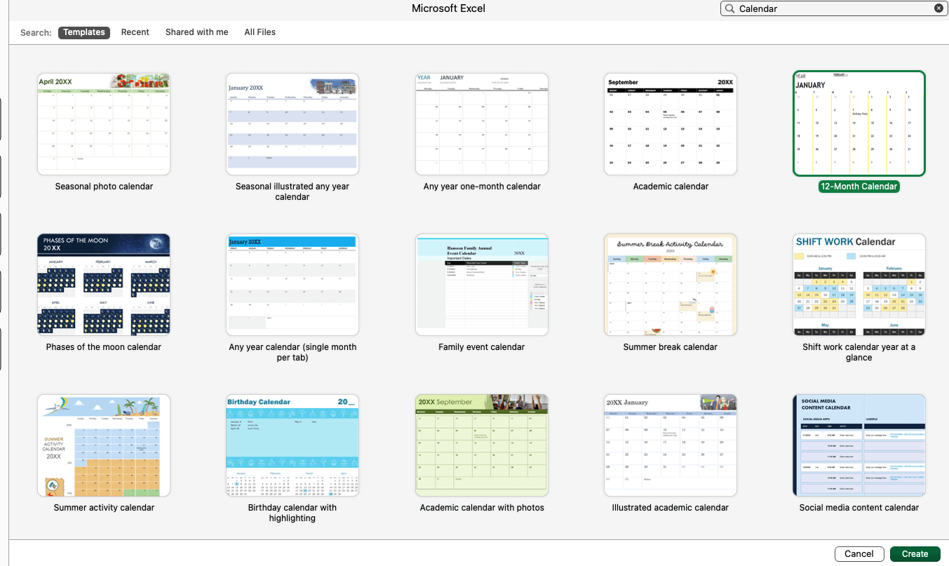 Make Excel Calendar 12 month Template Mac