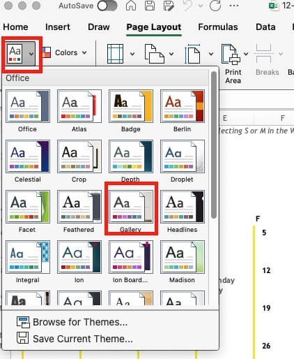 Make Excel Calendar Change Theme Mac