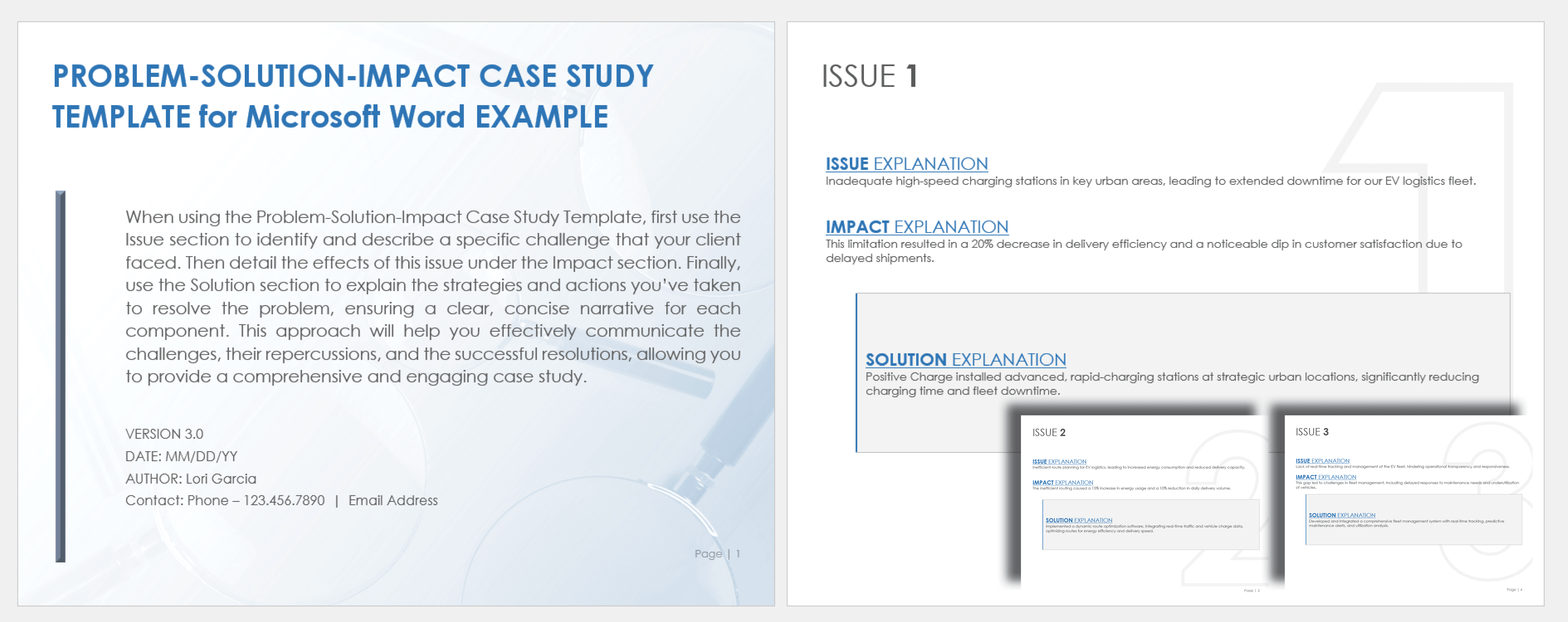 Problem-Solution-Impact Case Study Example Template for Microsoft Word