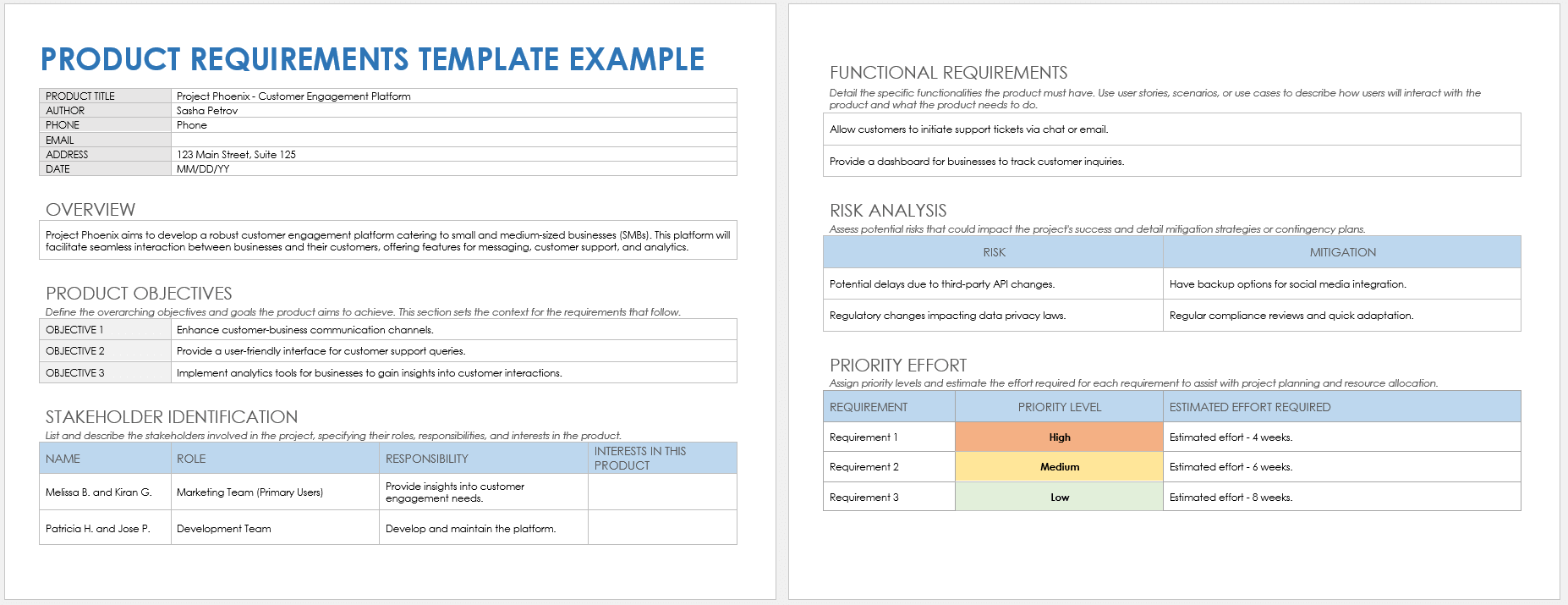 Product Requirements Example Template