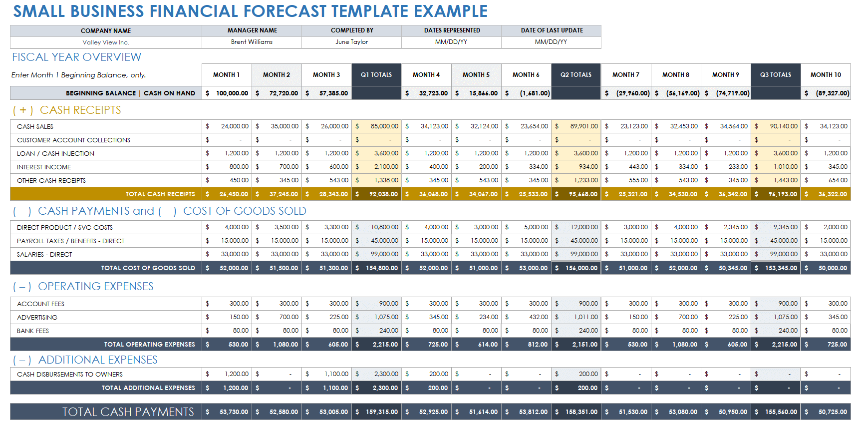 Small Business Financial Forecast Example Template