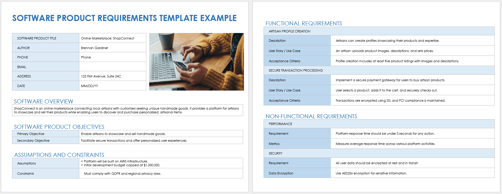 Software Product Requirement Example Template