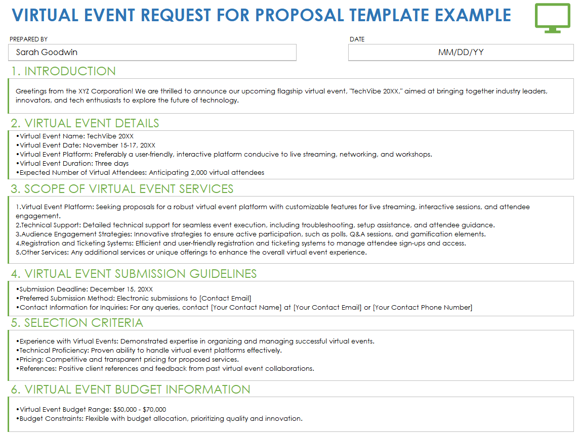 Virtual Event Request for Proposal Example Template