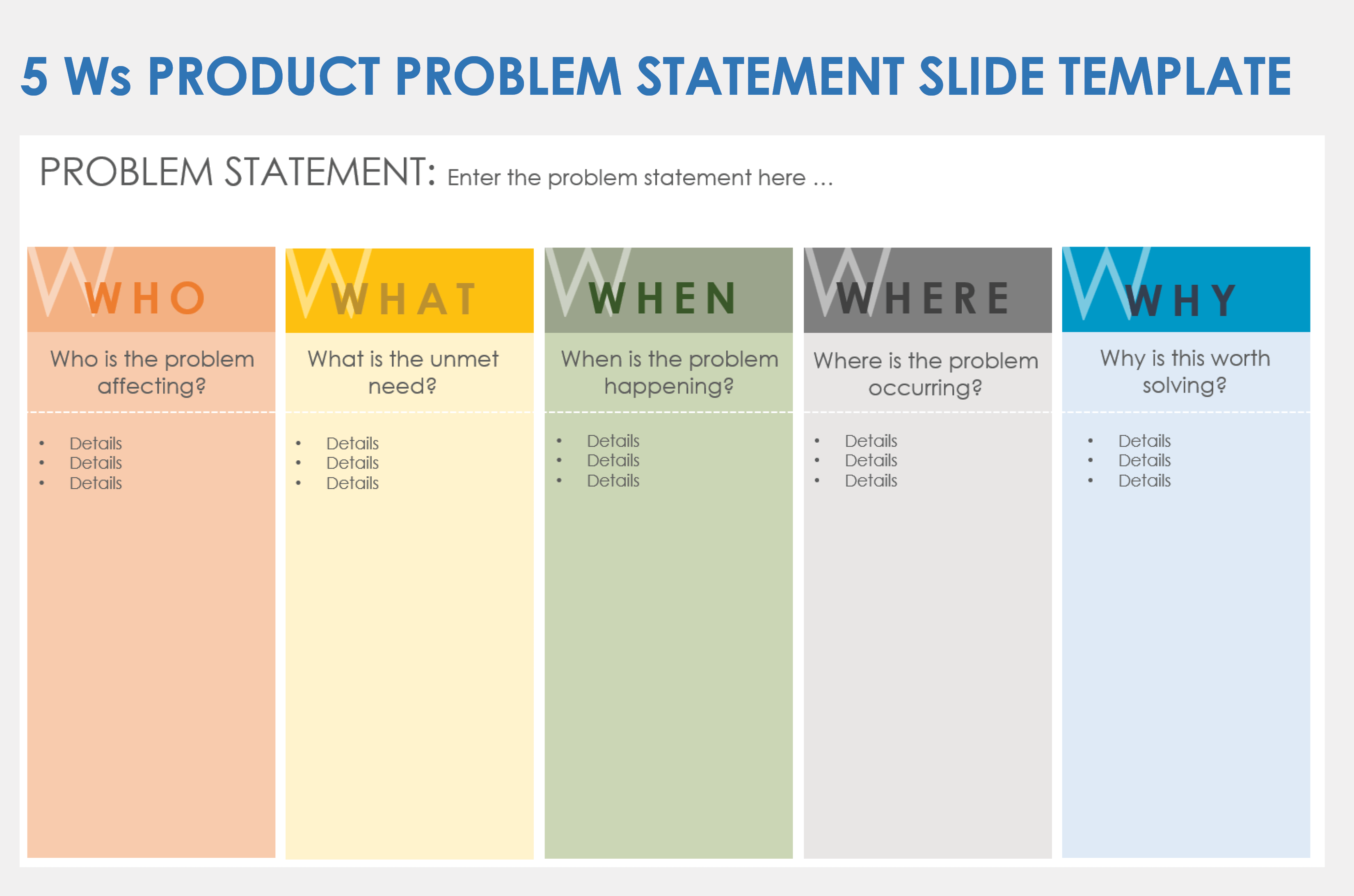 Five Ws Product Problem Statement Slide Template