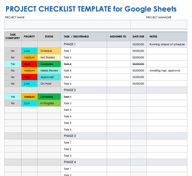 Project Checklist Template for Google Sheets