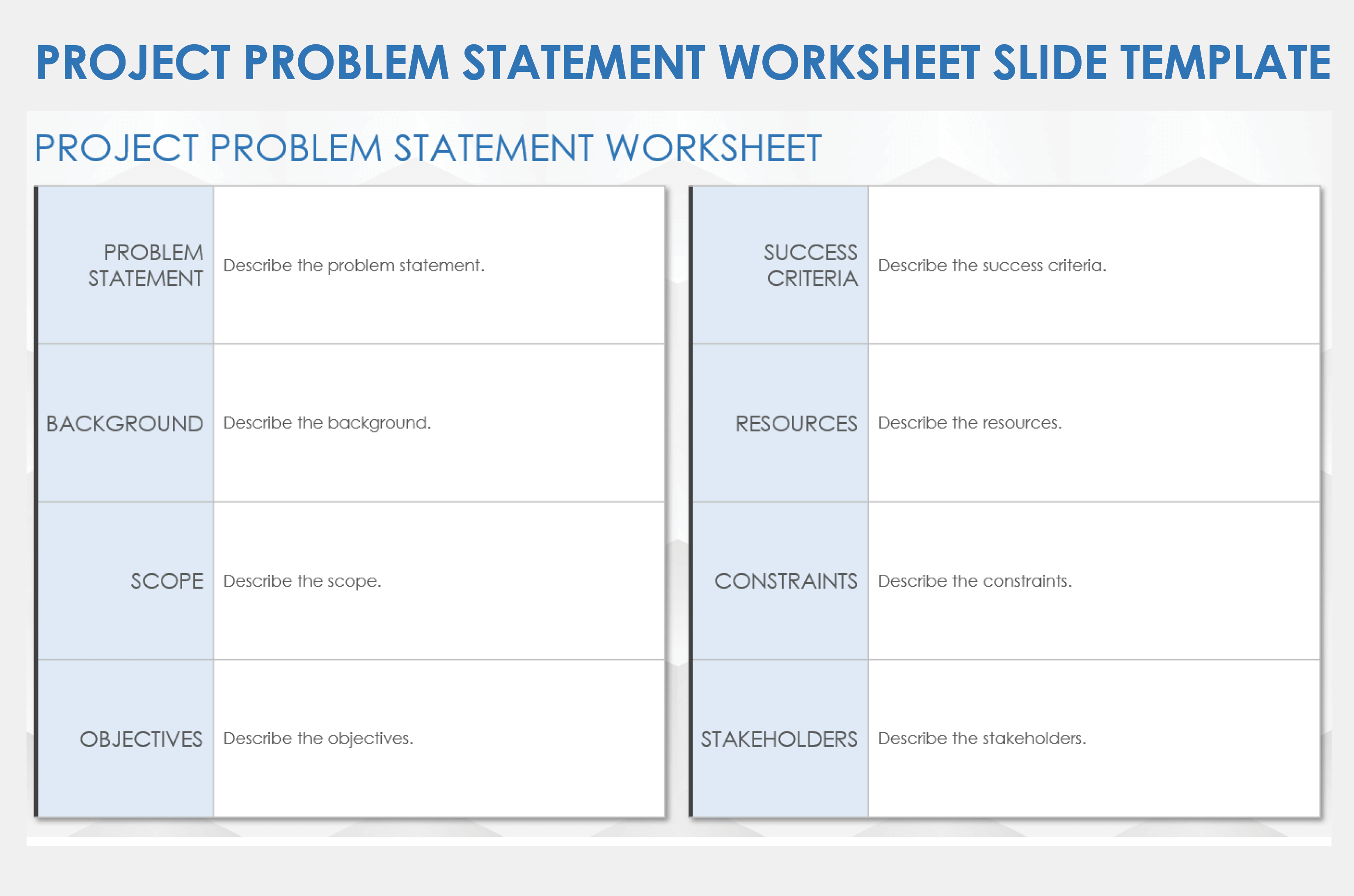 Project Problem Statement Worksheet Slide Template