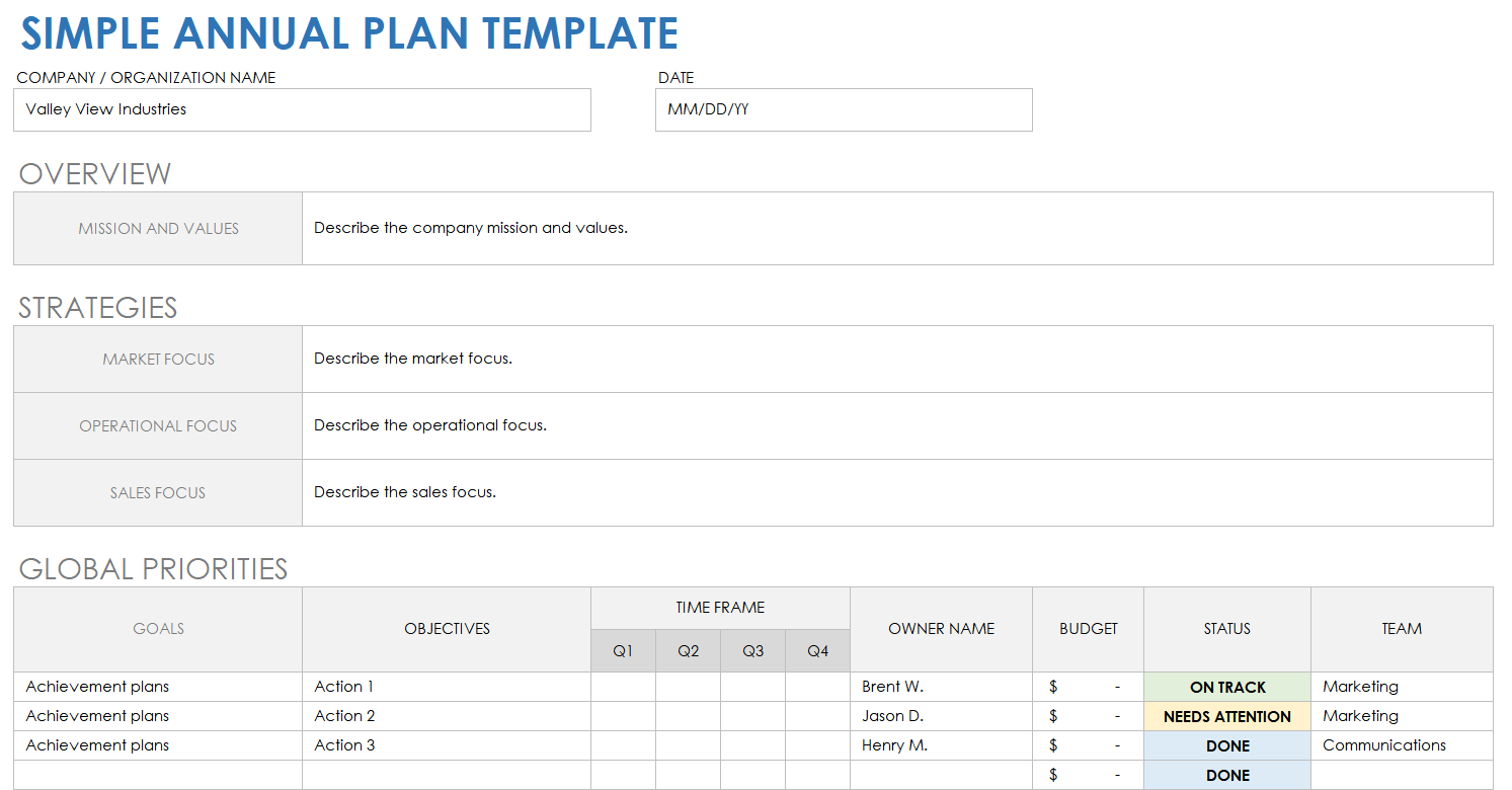 Simple Annual Plan Template