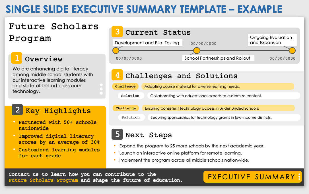 Single Slide Executive Summary Example Template