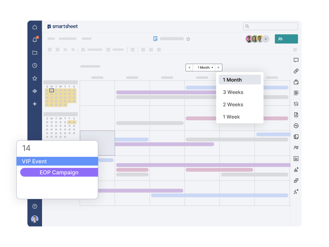 product UI showing calendar view