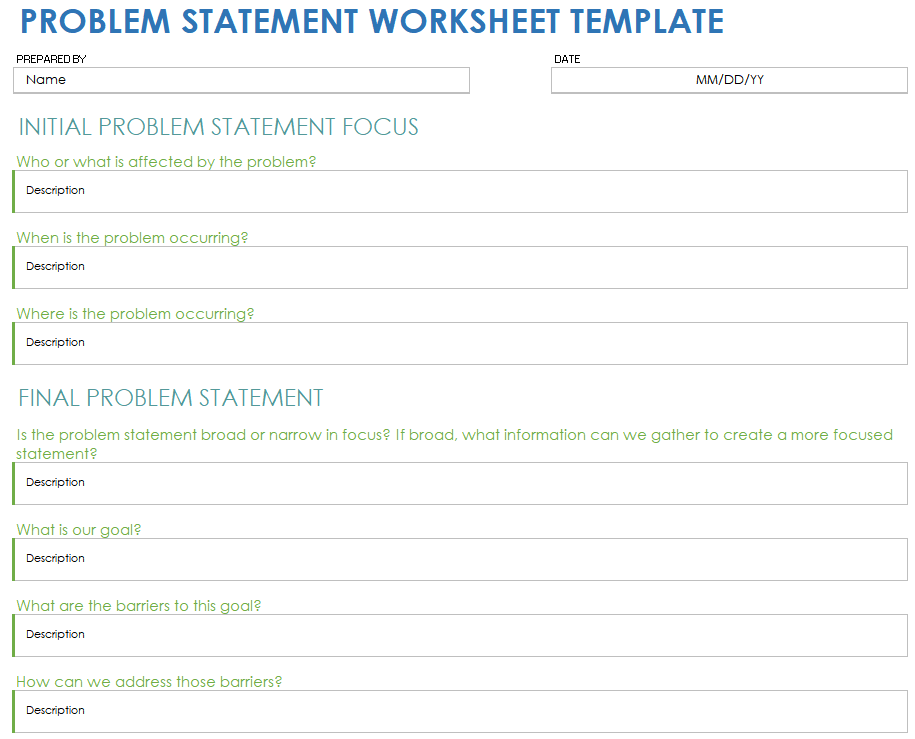 Problem Statement Worksheet Template