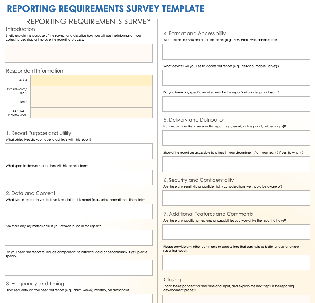 Reporting Requirements Survey Template