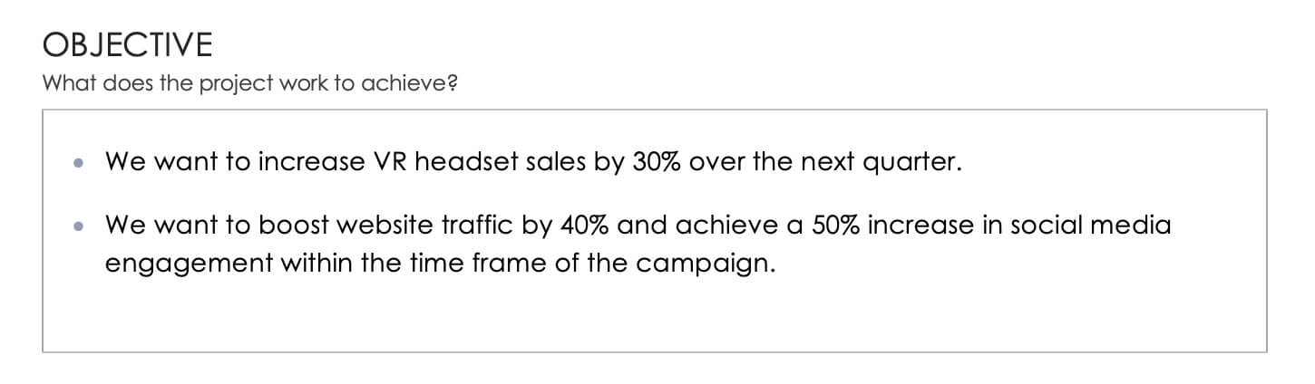 advertising creative brief objectives example