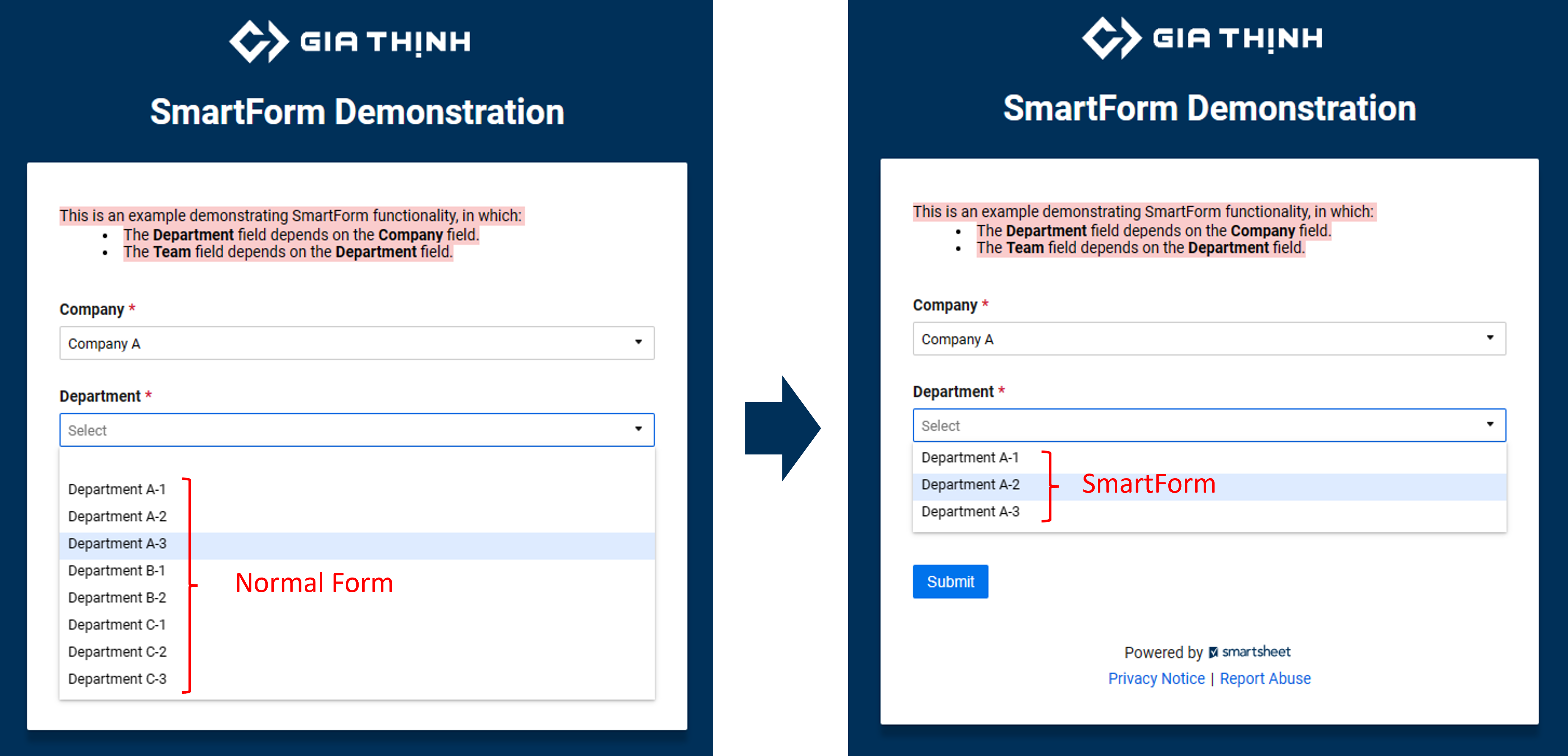 Smartsheet Form Before and After