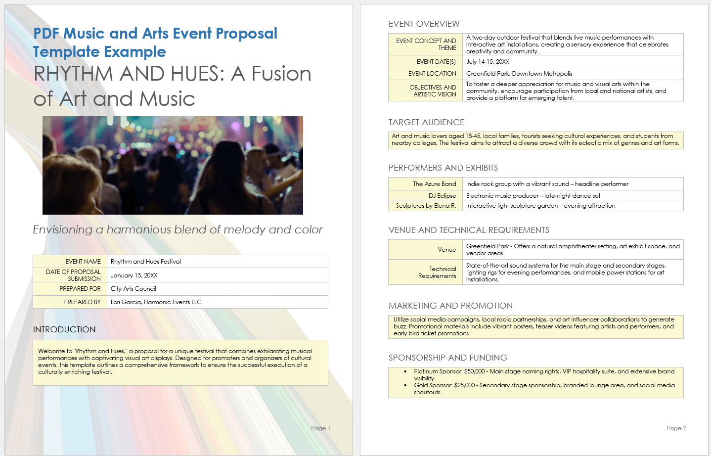 PDF Music and Arts Event Proposal Template Example