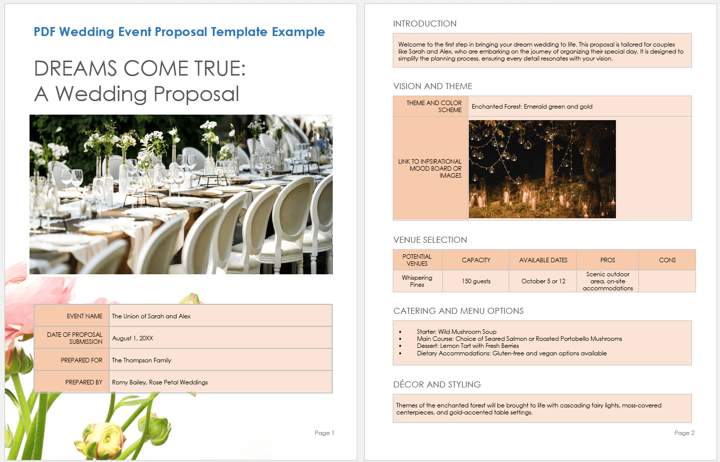 PDF Wedding Event Proposal Template Example