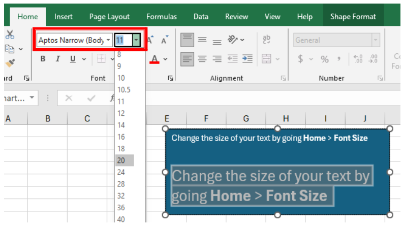Excel flowchart change font size