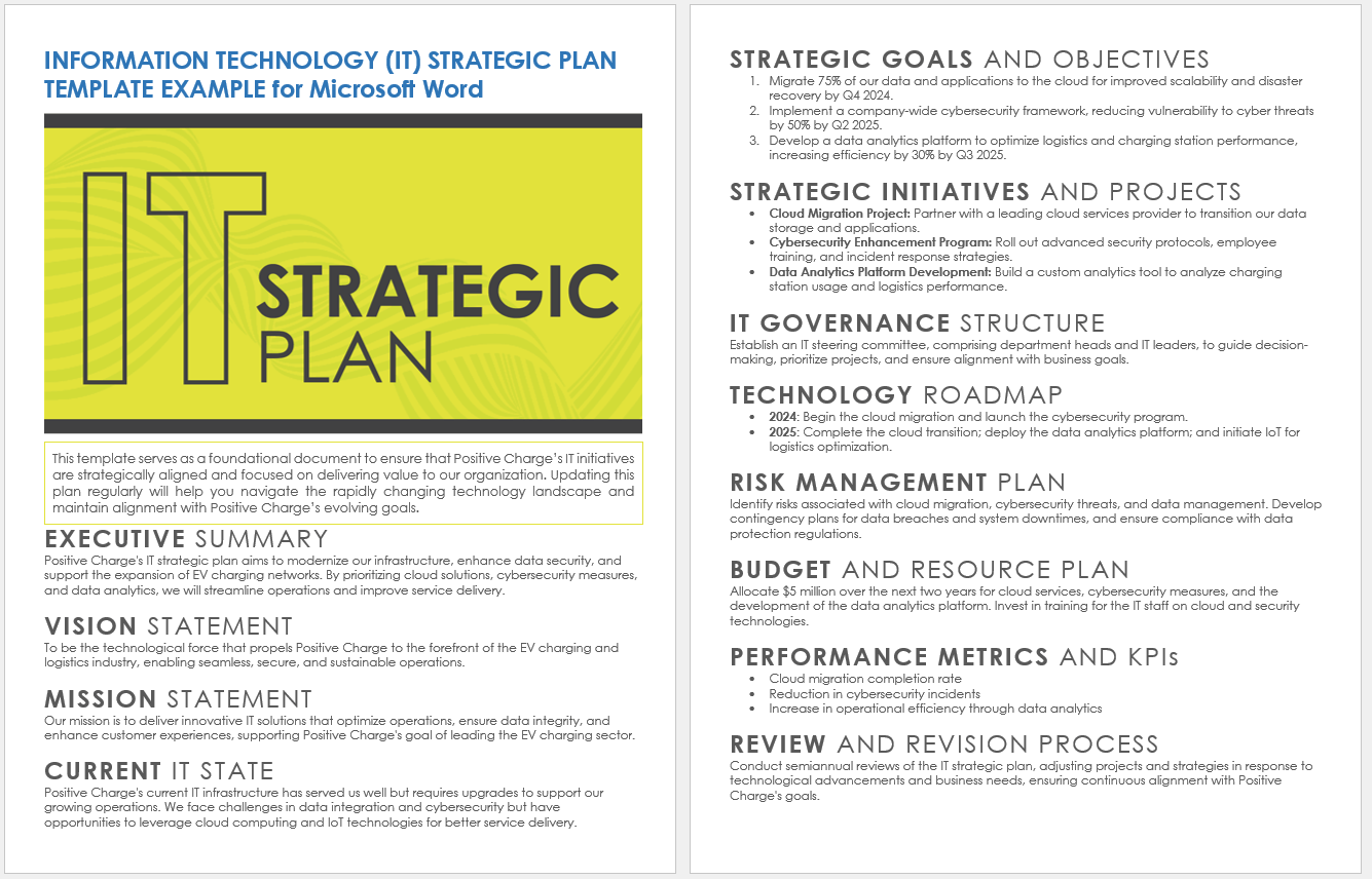 Information Technology Strategic Plan Template for Microsoft Word Example