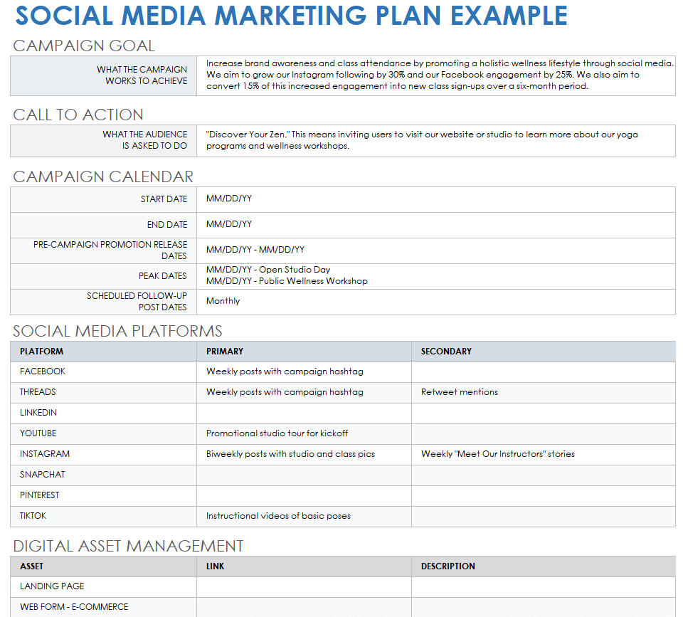 Social Media Marketing Action Plan Example