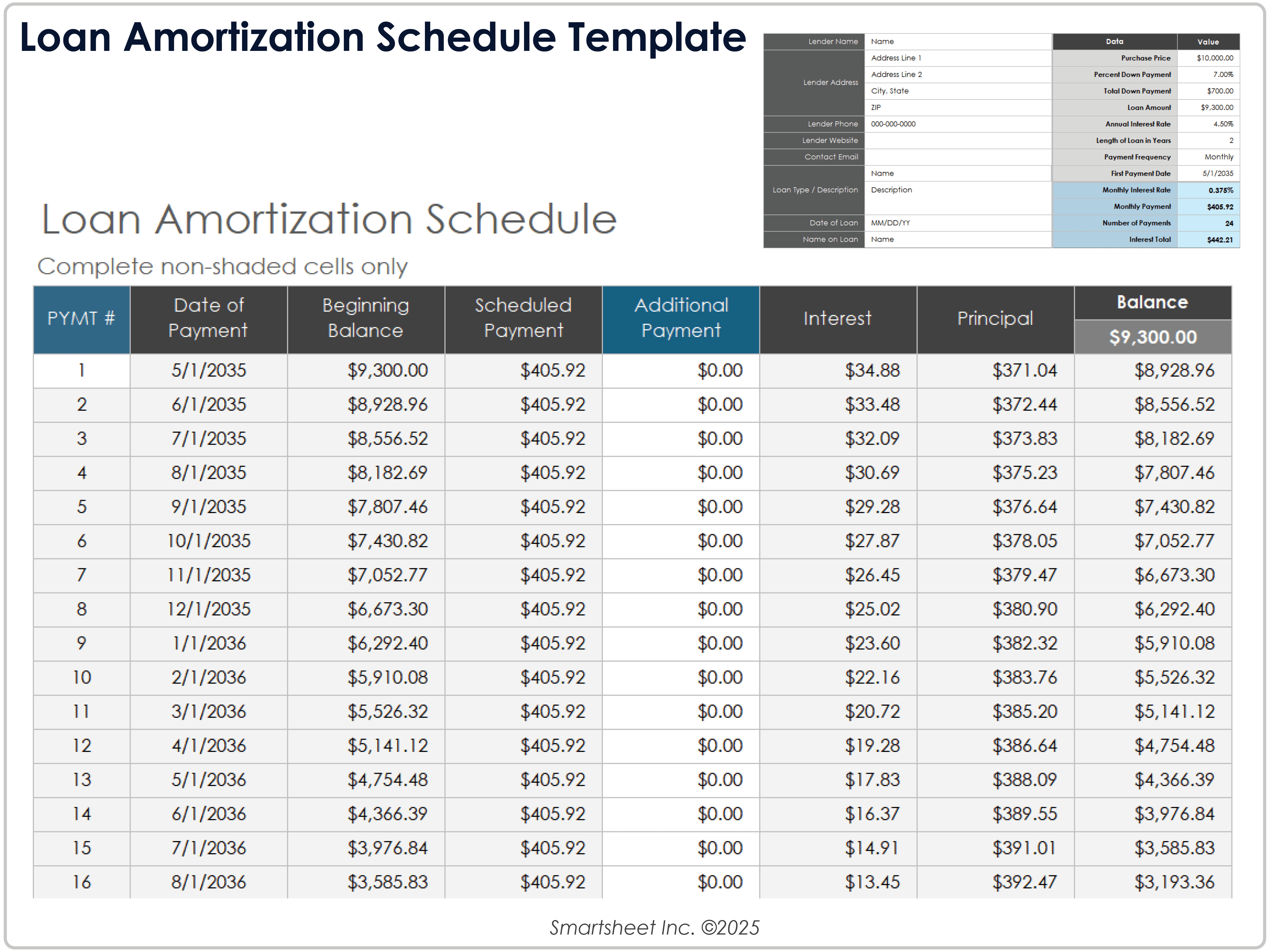 Loan Amortization Schedule 12332 Template