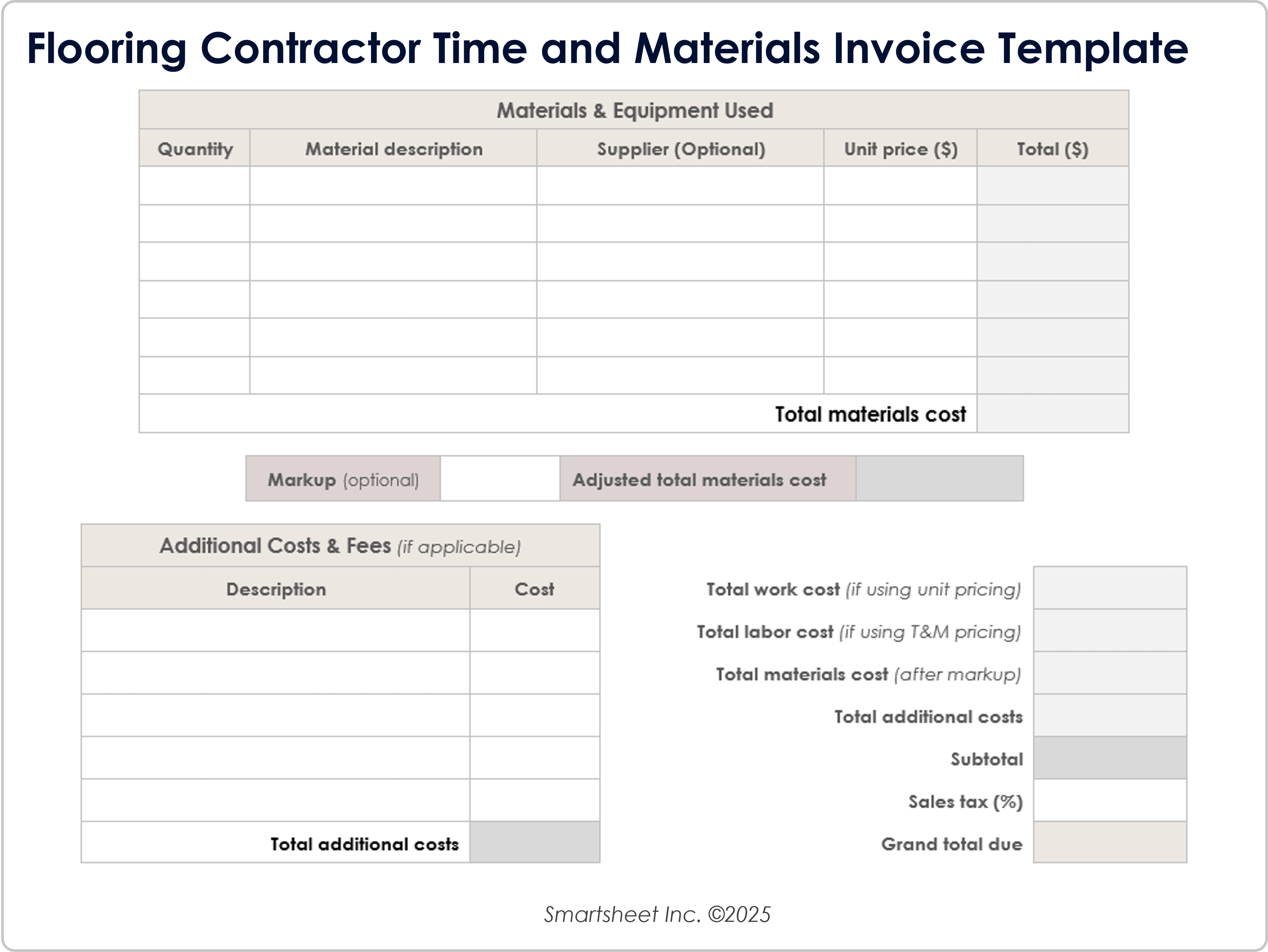 Flooring Contractor Time and Materials Invoice Template