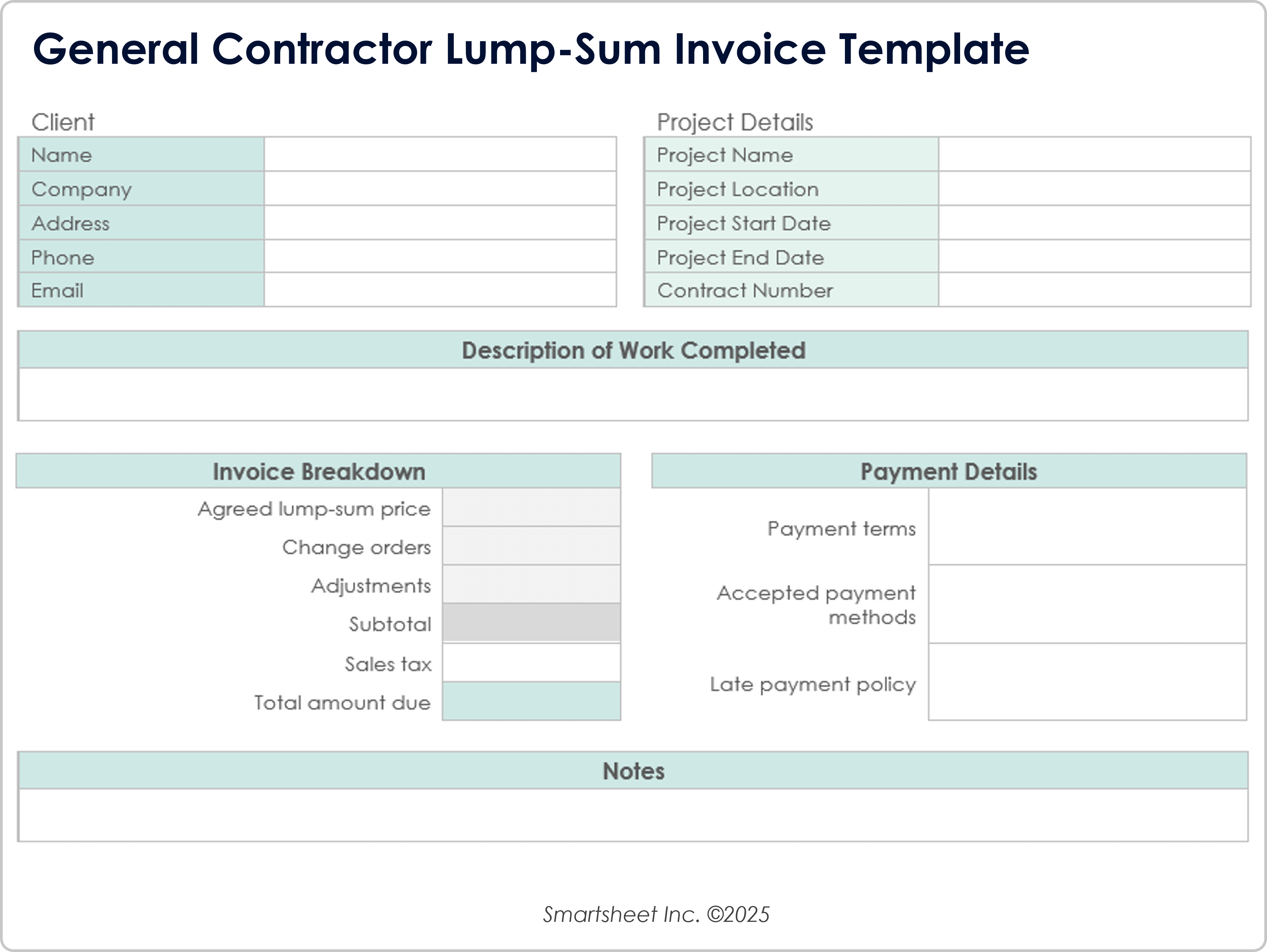 General Contractor Lump Sum Invoice Template