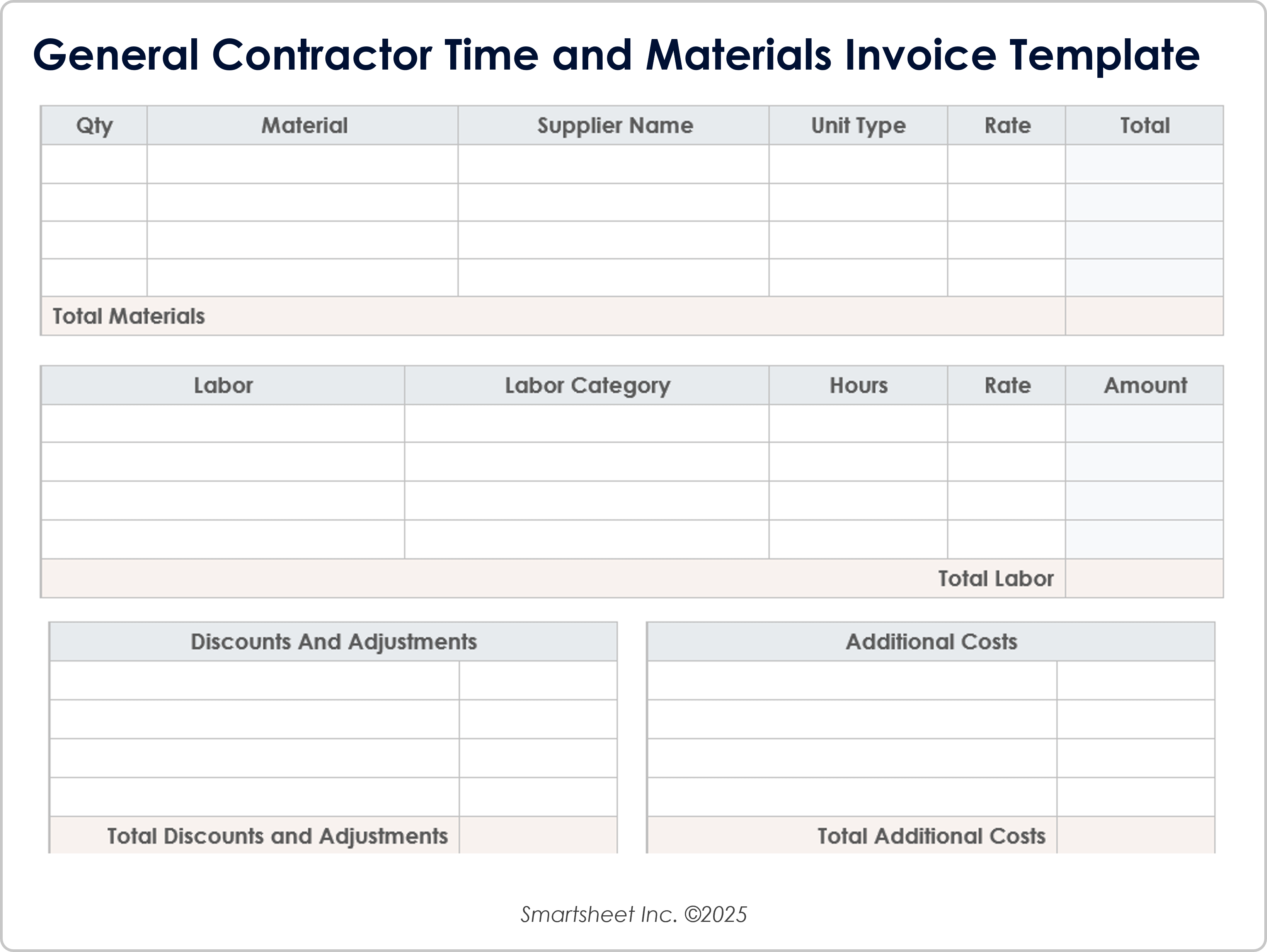 General Contractor Time and Materials Invoice Template