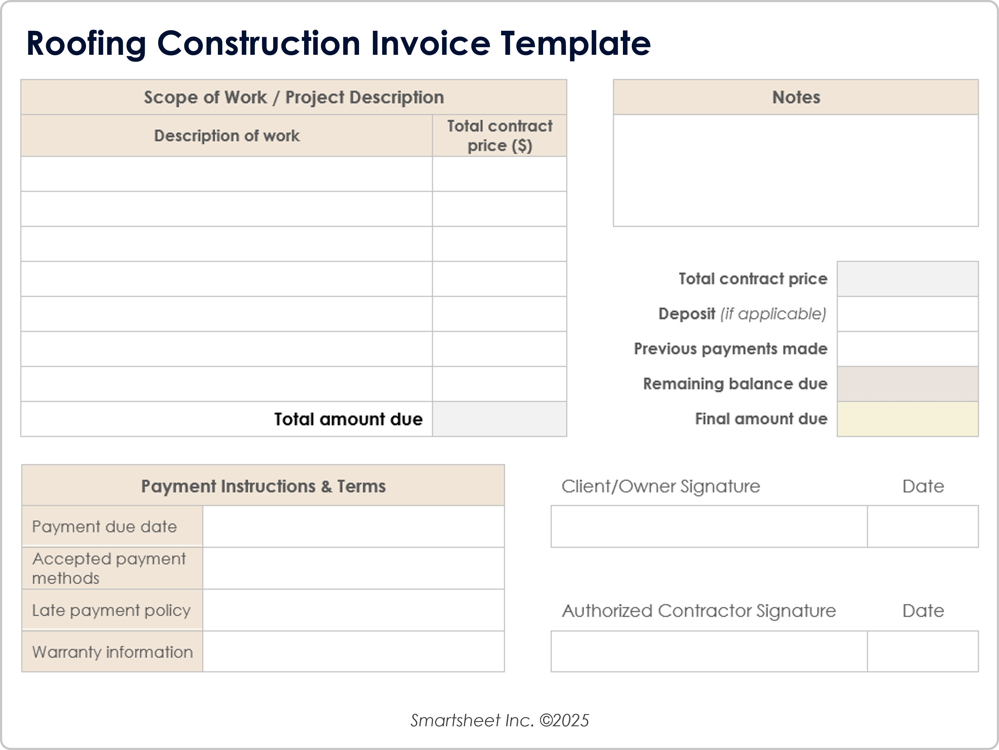 Roofing Construction Invoice Template