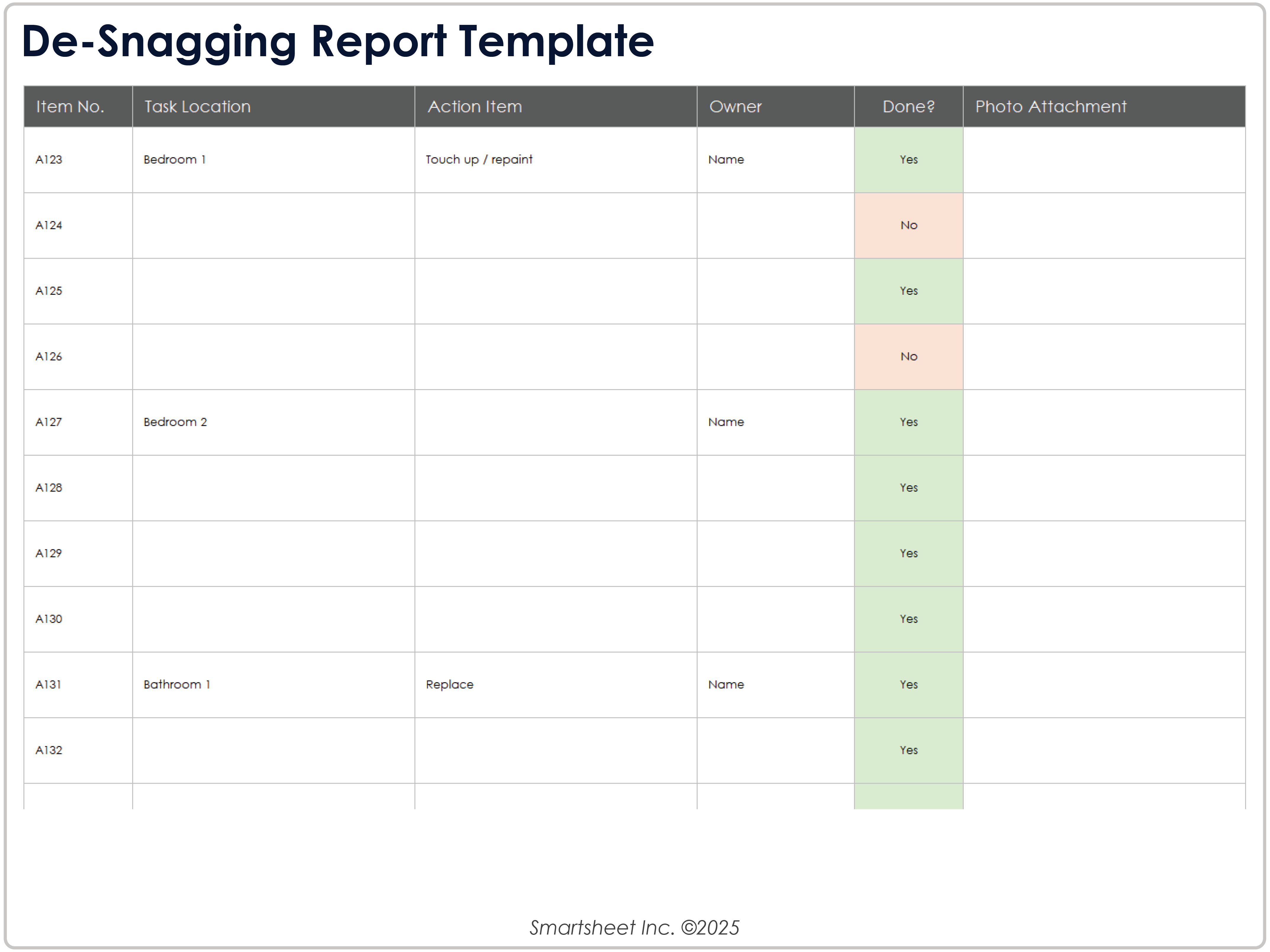 De-Snagging Report Template