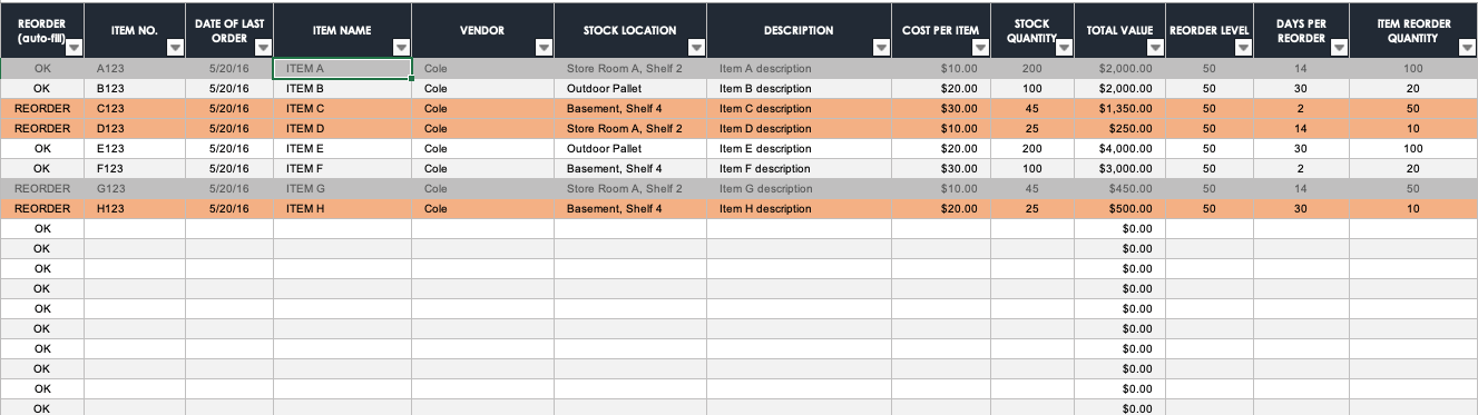 Excel Inventory Stock Control Template Pivot Table Click Cell