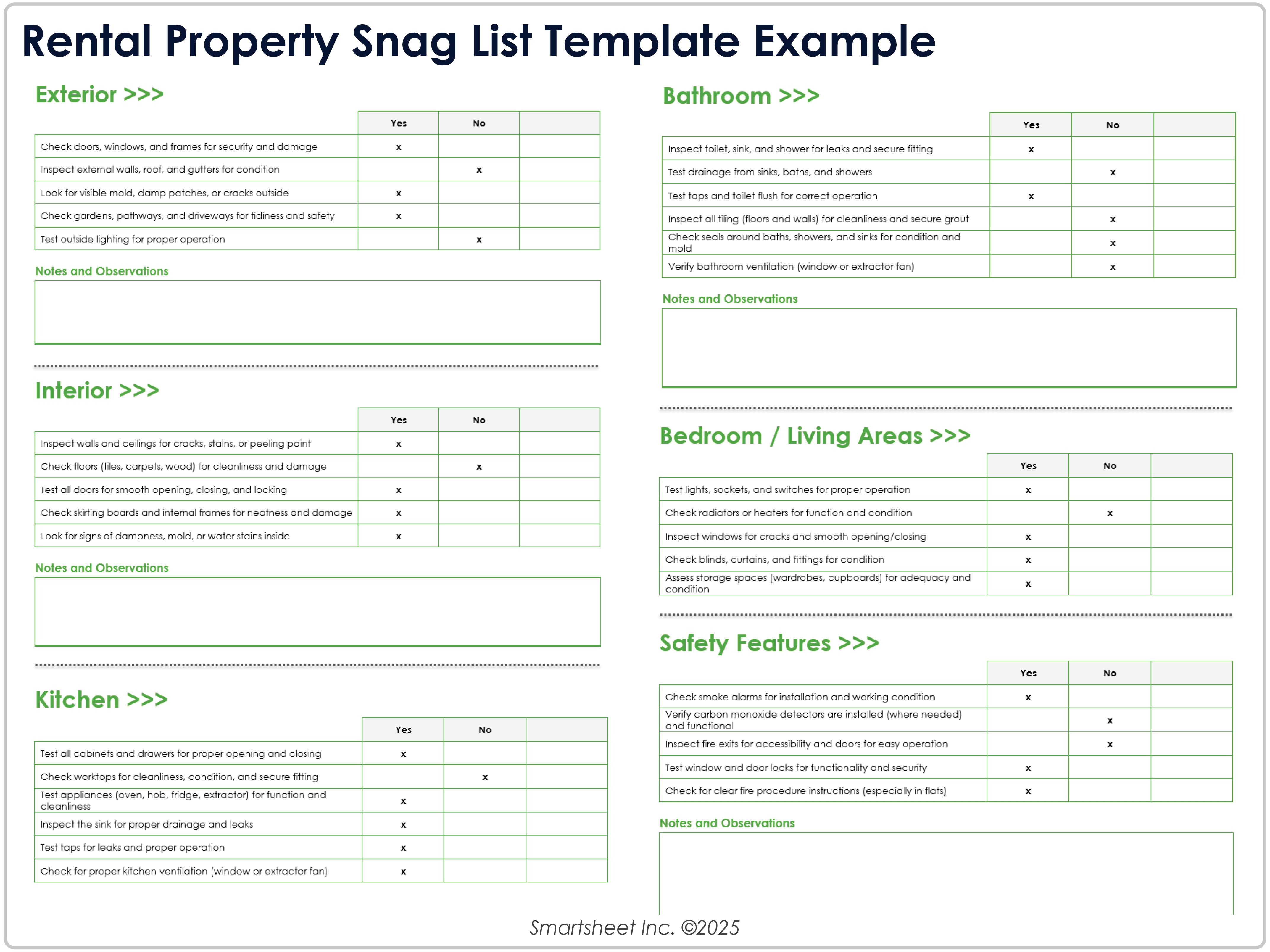 Rental Property Snag List Template Example