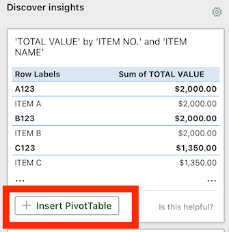 inventory create pivot table AI