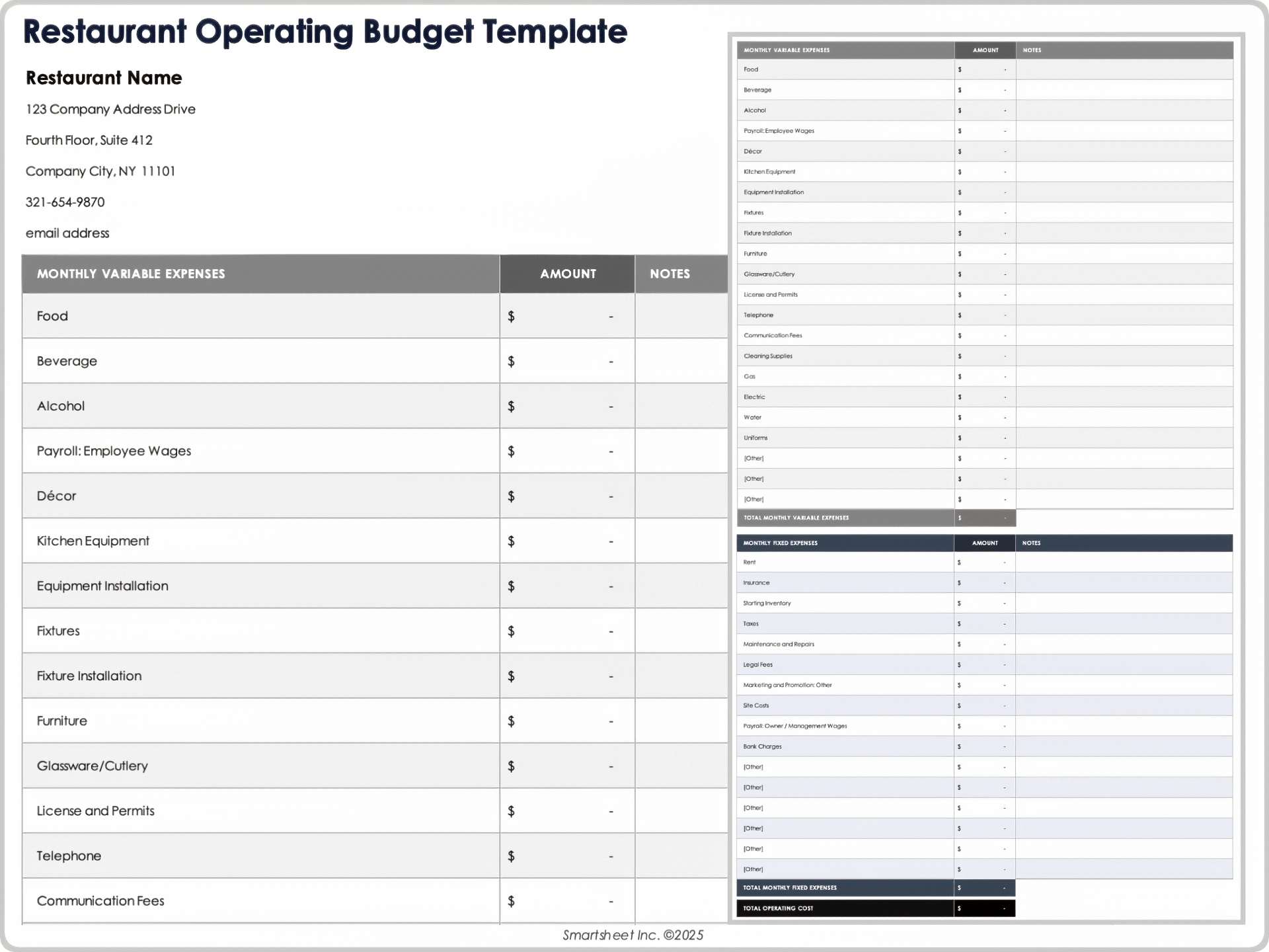 Restaurant Operating Budget Template 10950