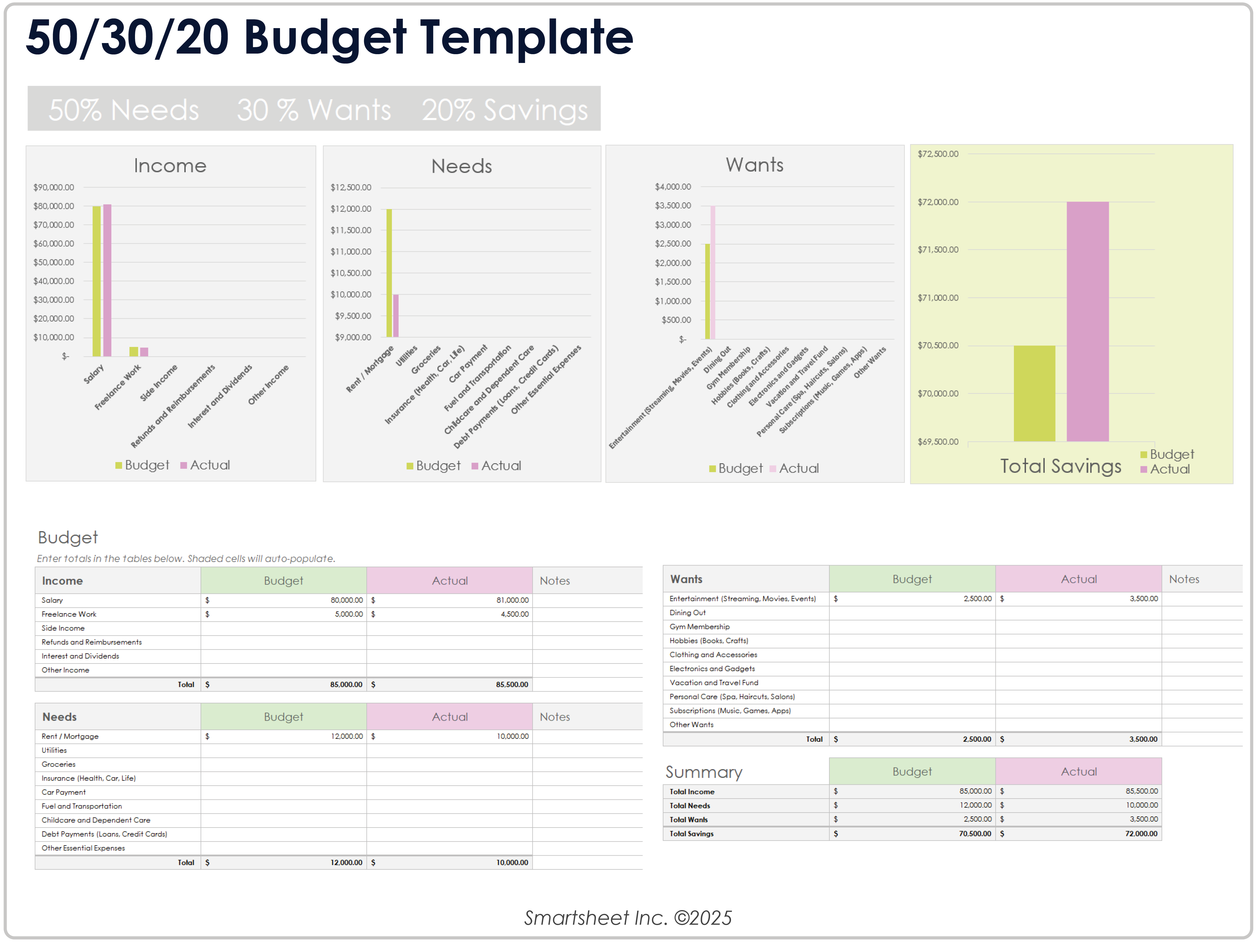 50 30 20 Budget Template