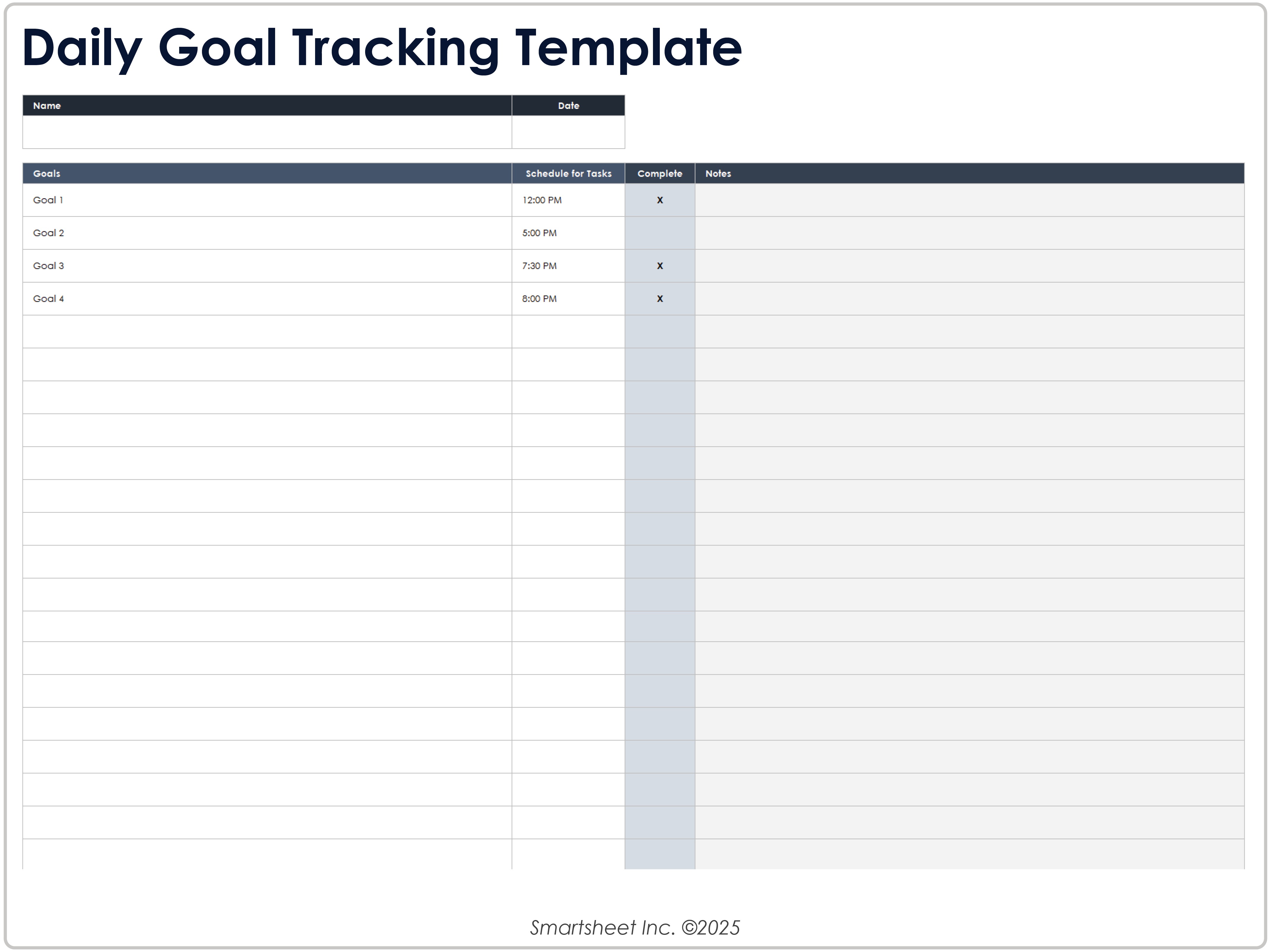 Daily Goal Tracking Template 9237