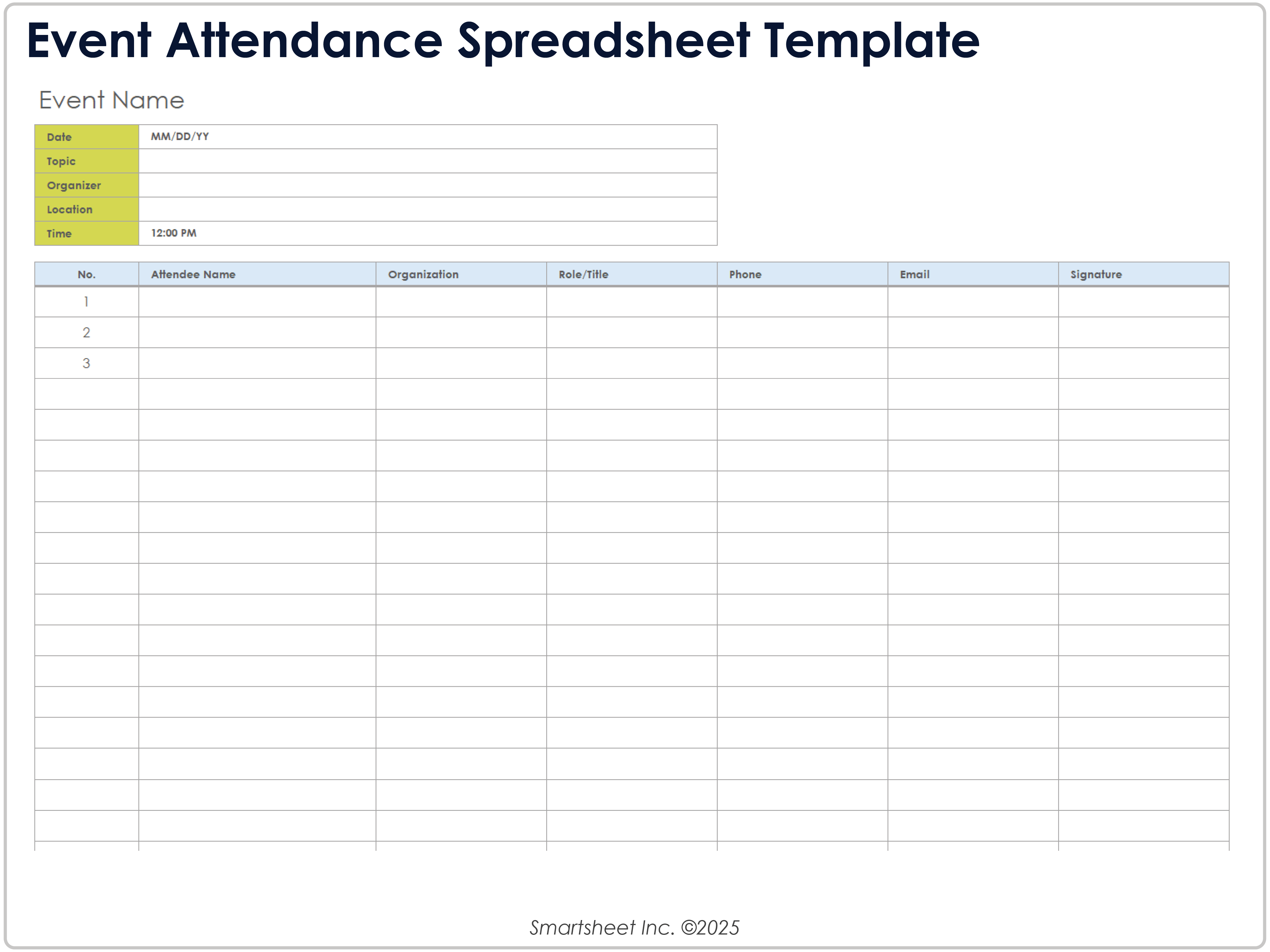 Event Attendance Spreadsheet Template