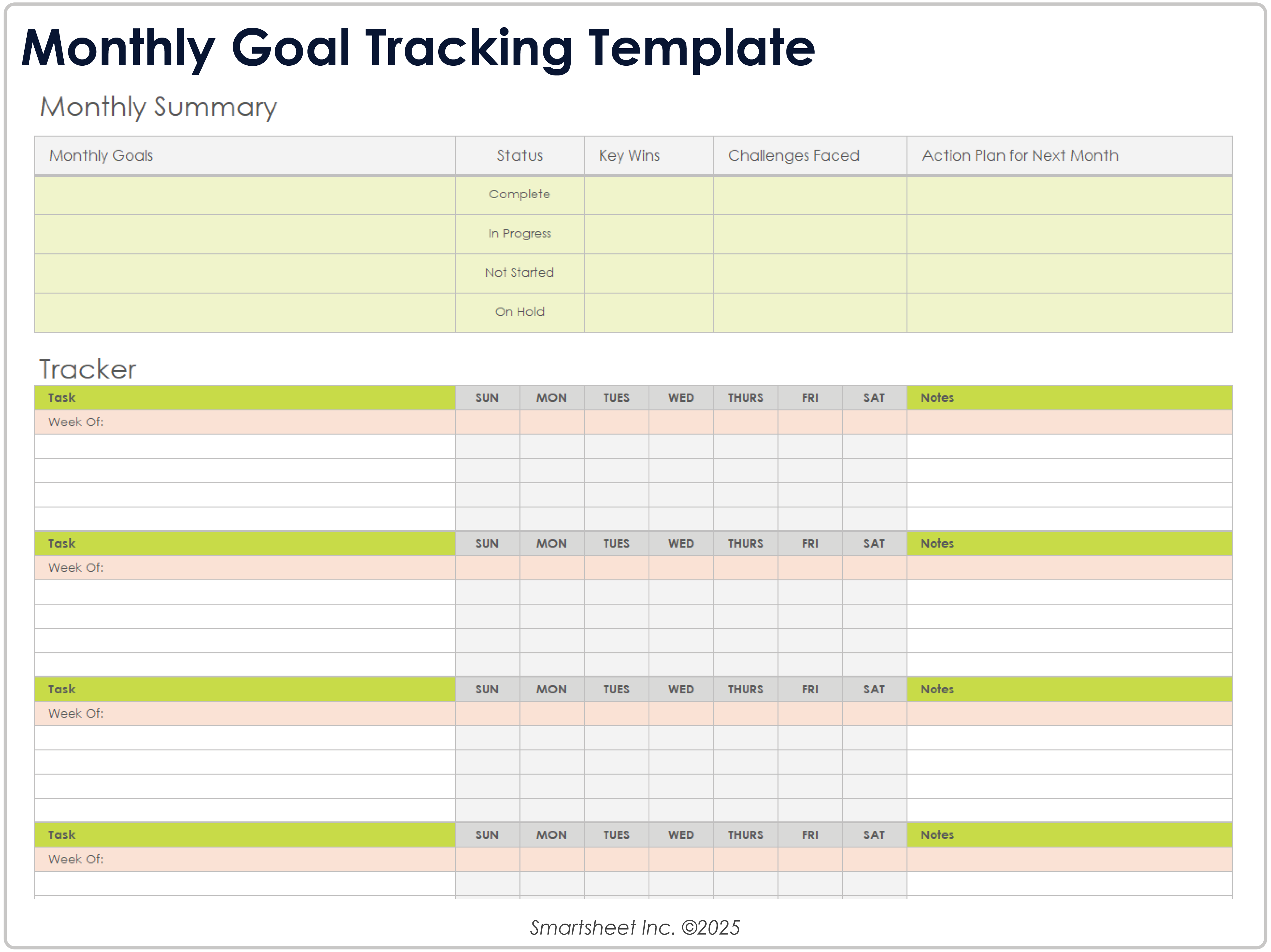 Monthly Goal Tracking Template 9237