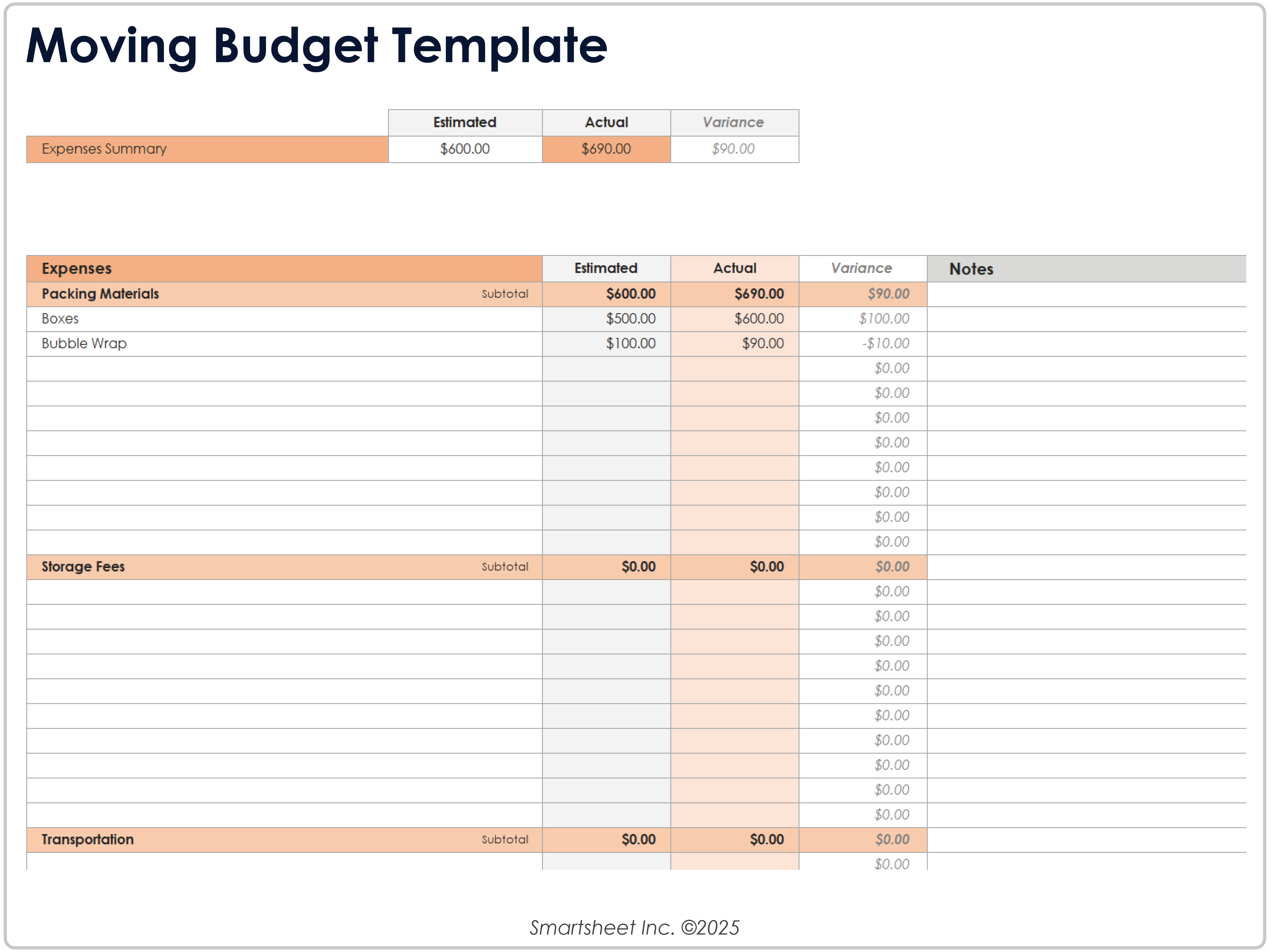 Moving Budget Template
