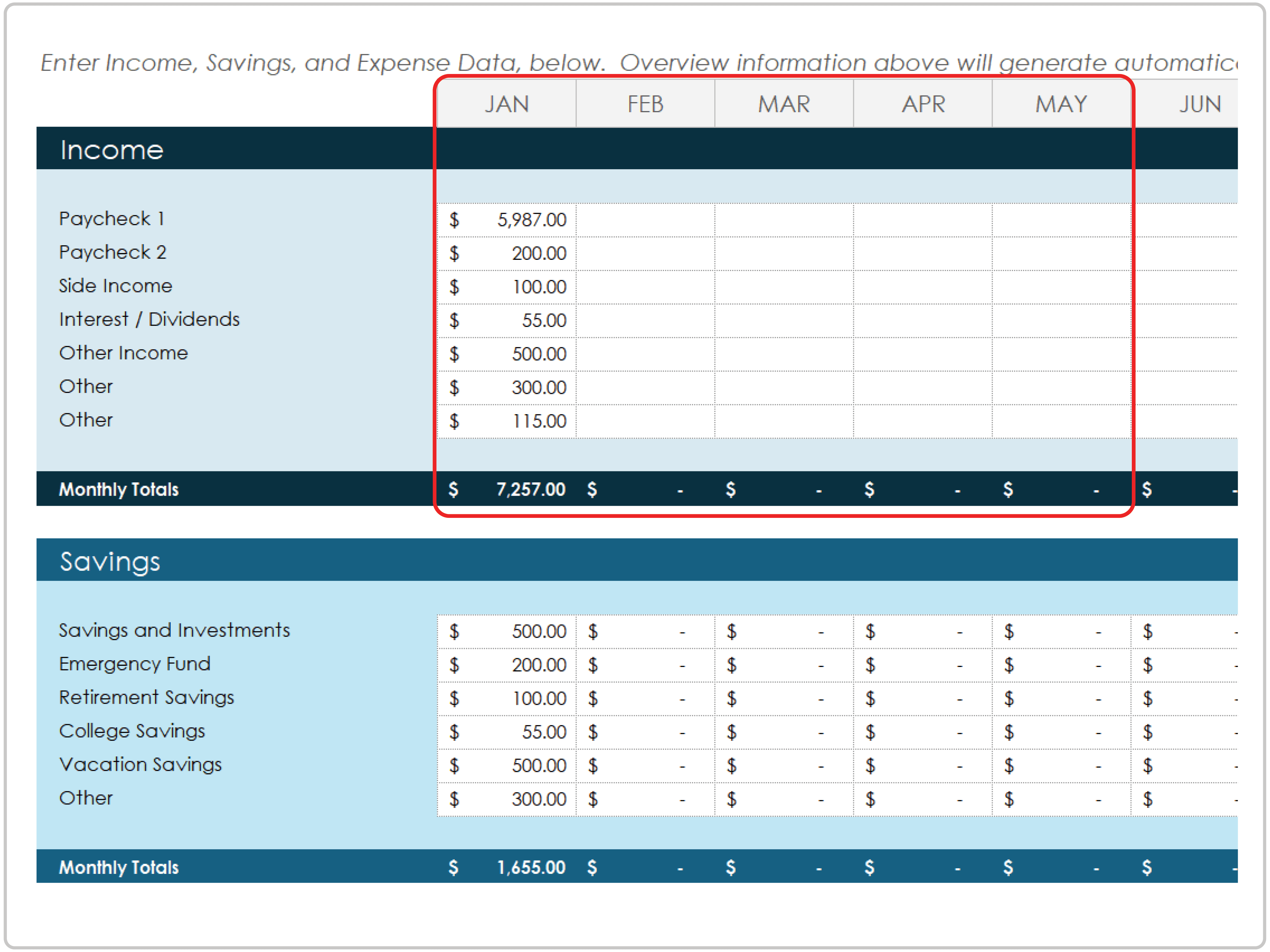 Personal Budget Template Monthly Income