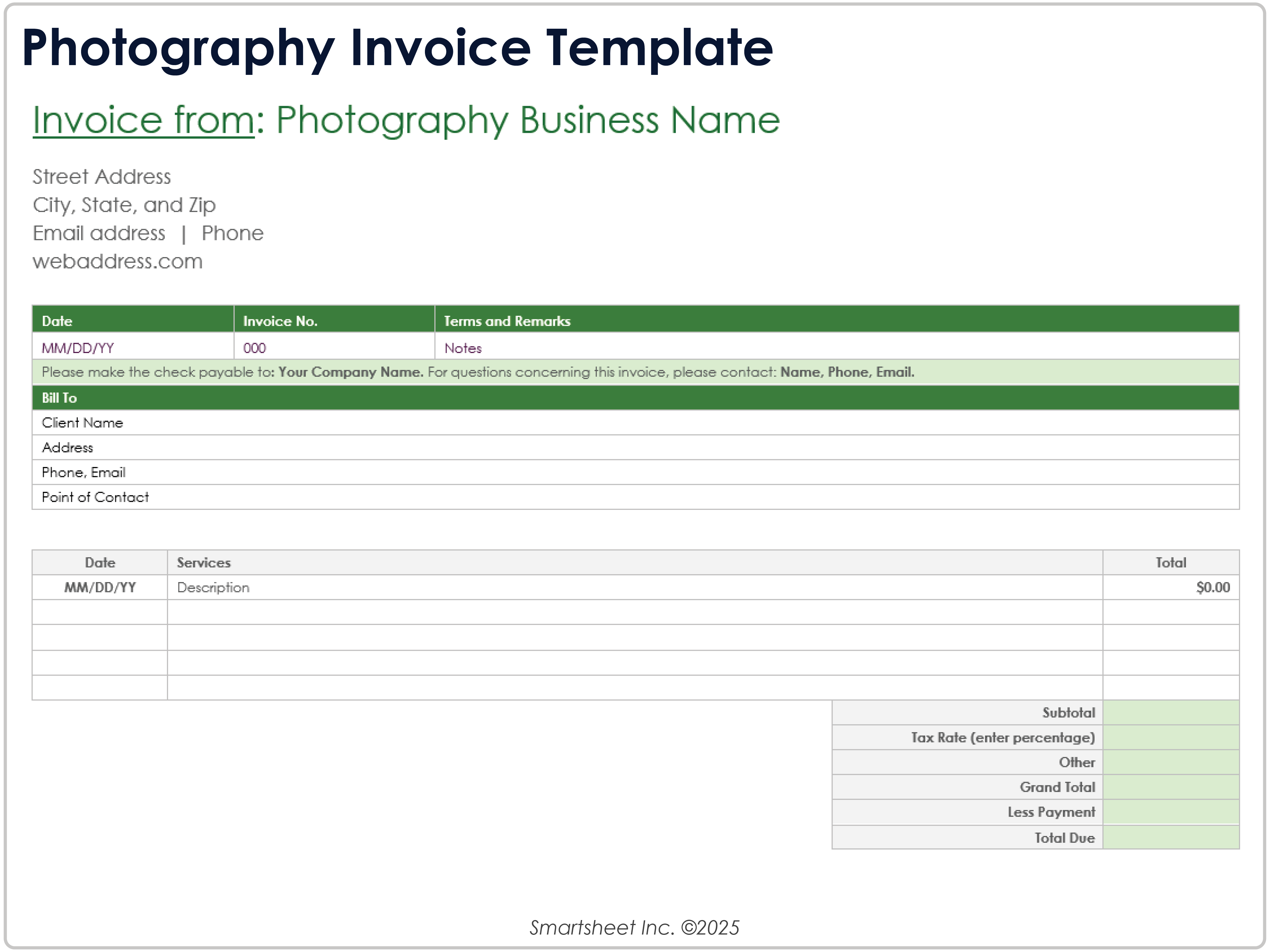 Photography Invoice Template