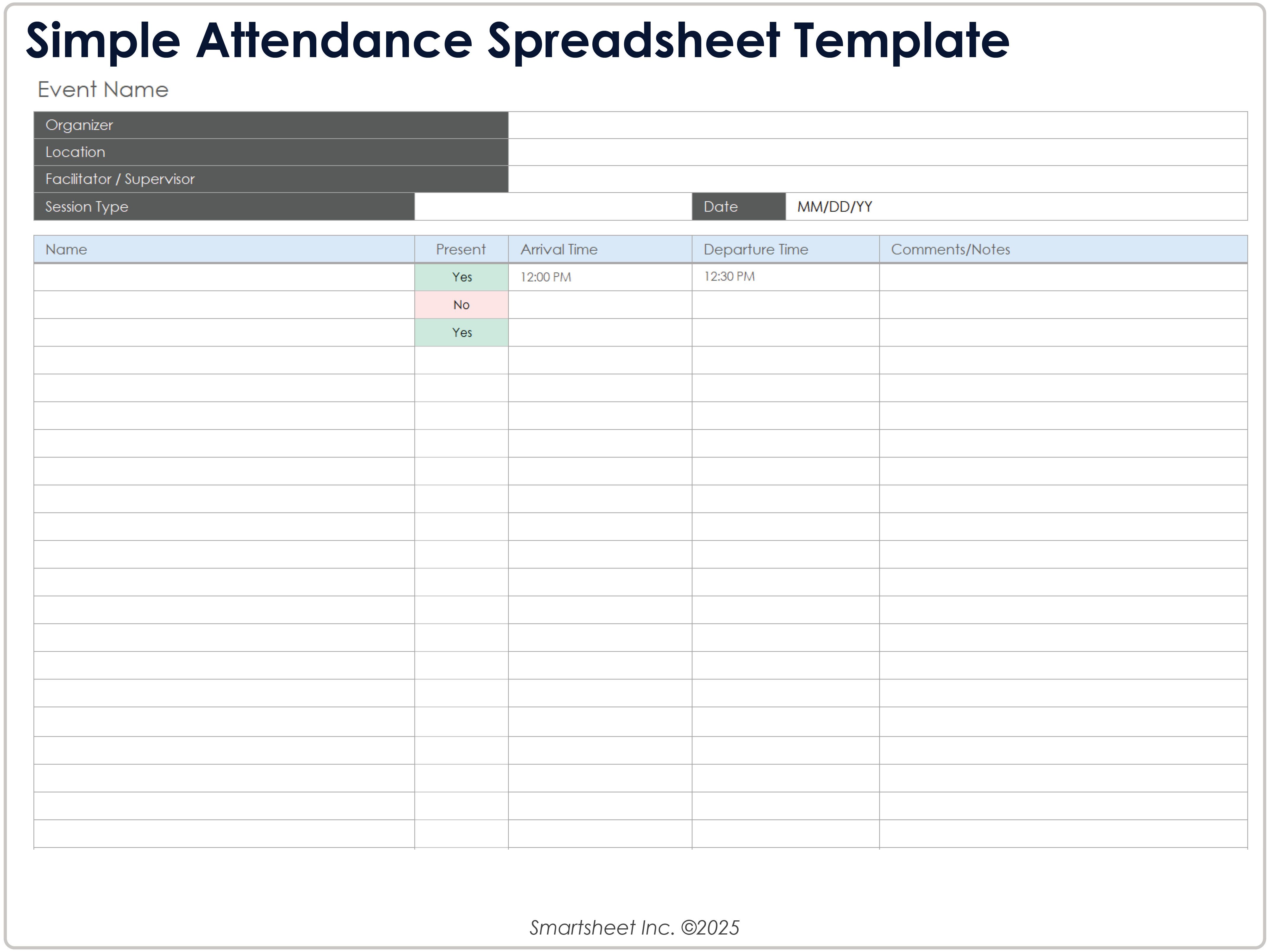 Simple Attendance Spreadsheet Template